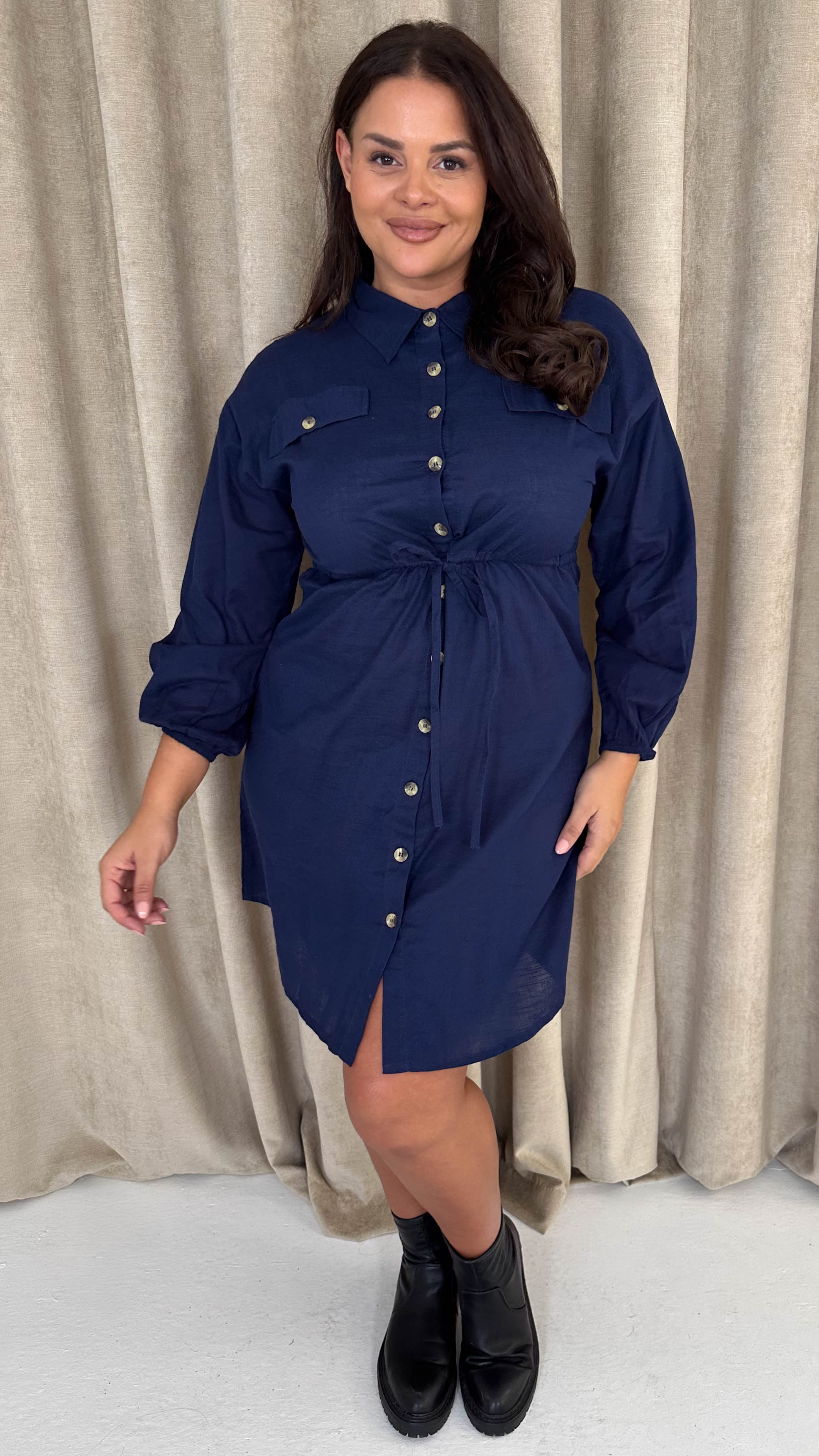 CurveWow Utility Shirt Dress Navy - Image 3