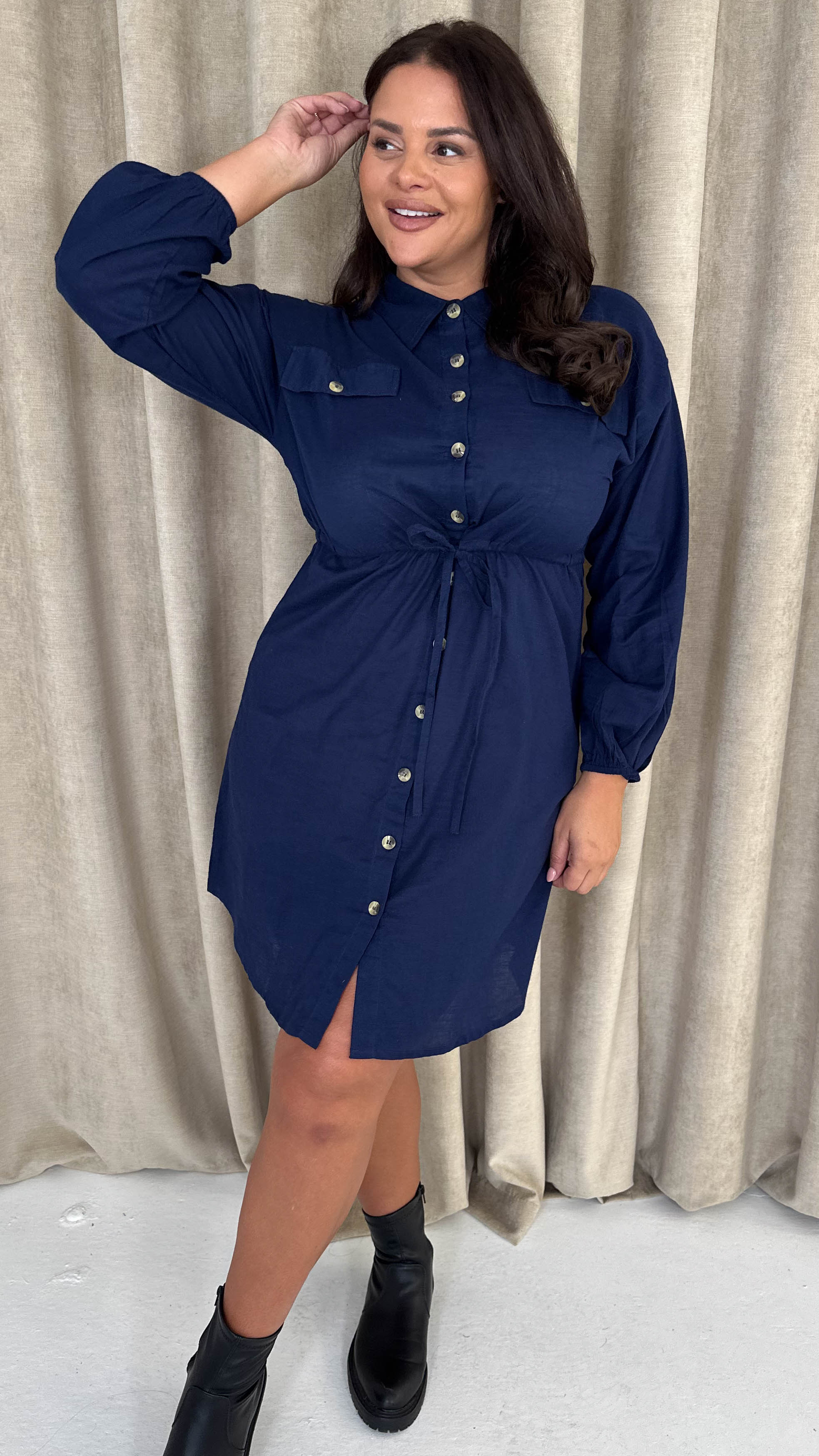 CurveWow Utility Shirt Dress Navy - Image 4