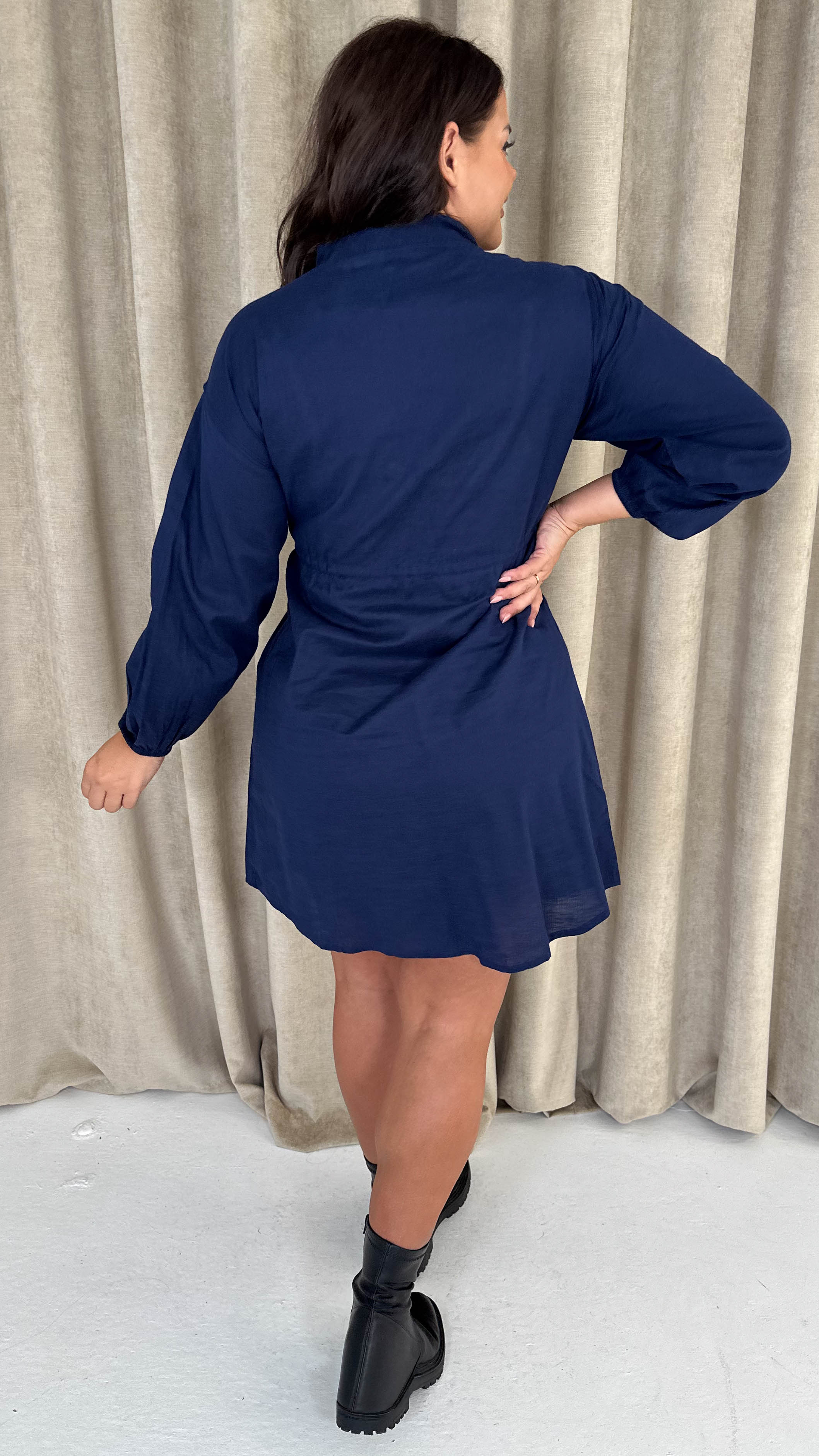 CurveWow Utility Shirt Dress Navy - Image 7