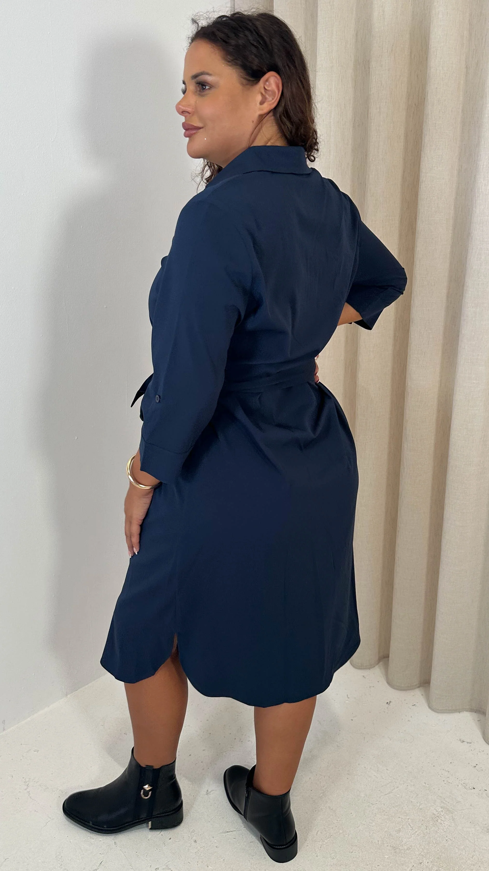 CurveWow Utility Shirt Dress Navy - Image 6