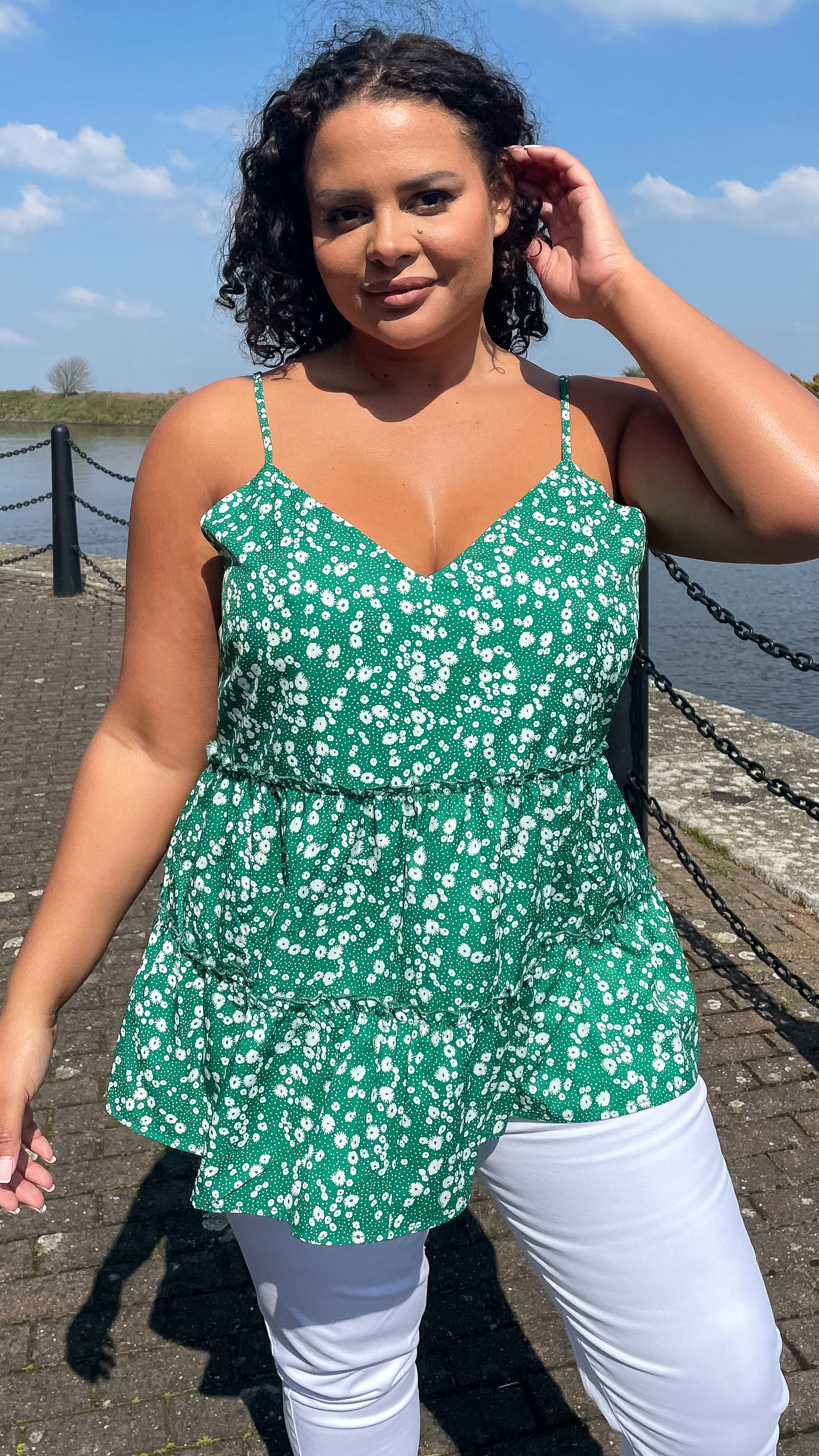 CurveWow V-neck Cami Top Green Floral - Image 6