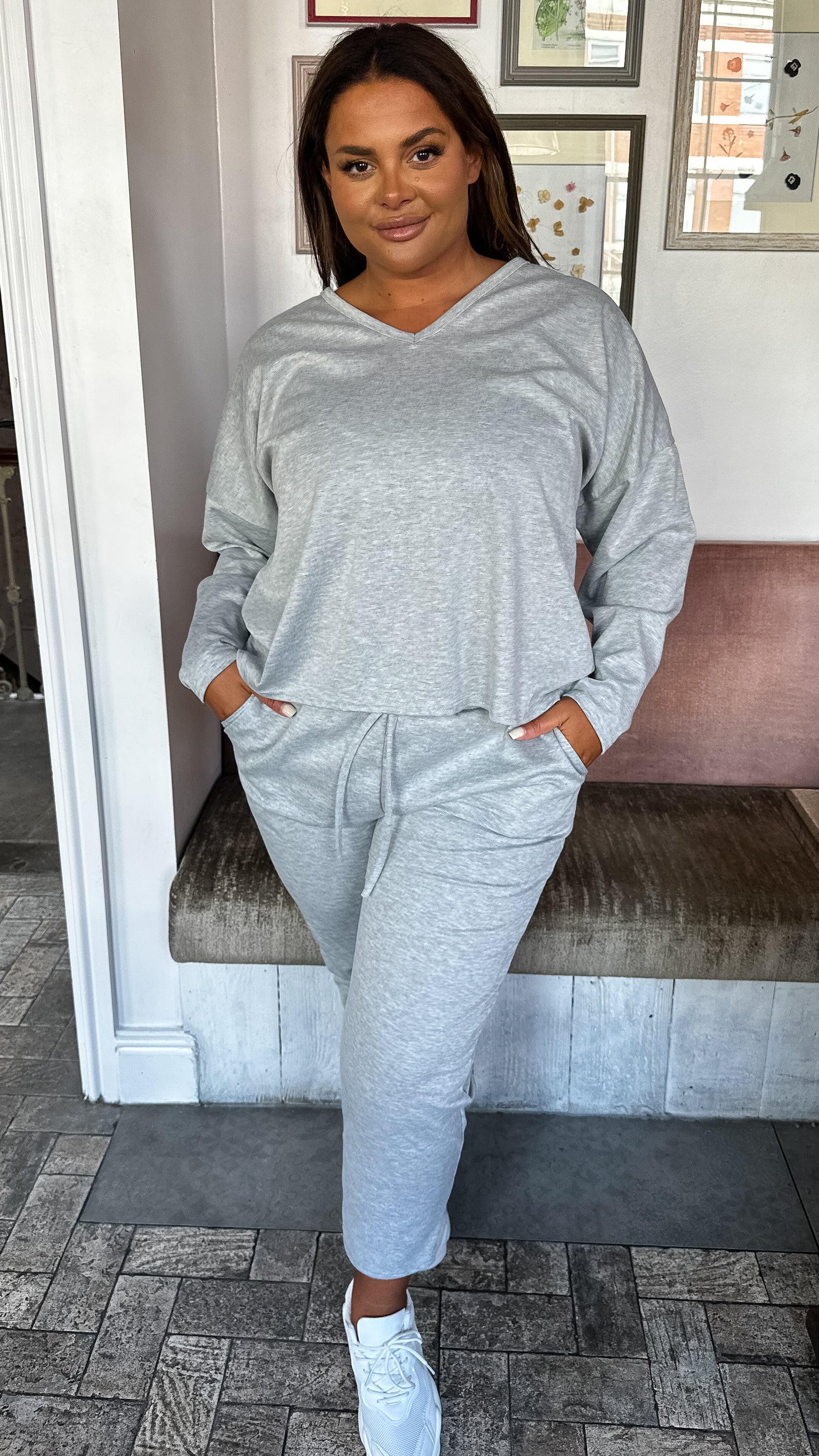 CurveWow V Neck Sweat Top Grey - Image 5