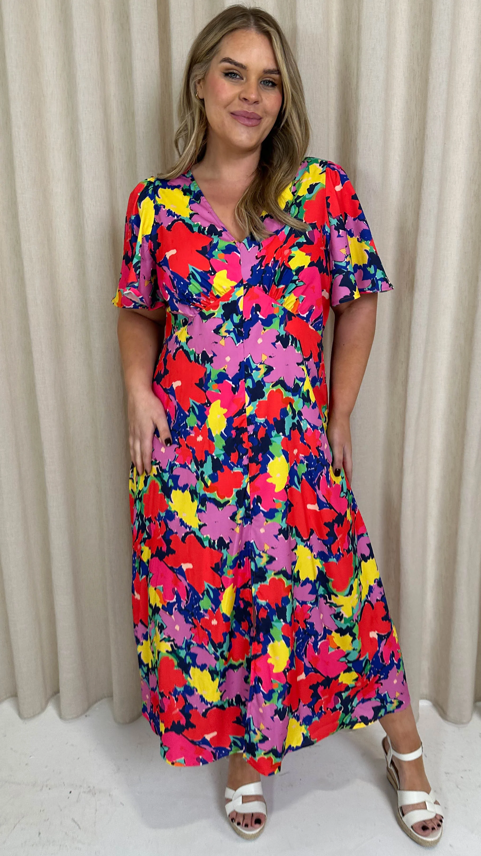 CurveWow V Neck Split Front Midaxi Dress Multi - Image 4