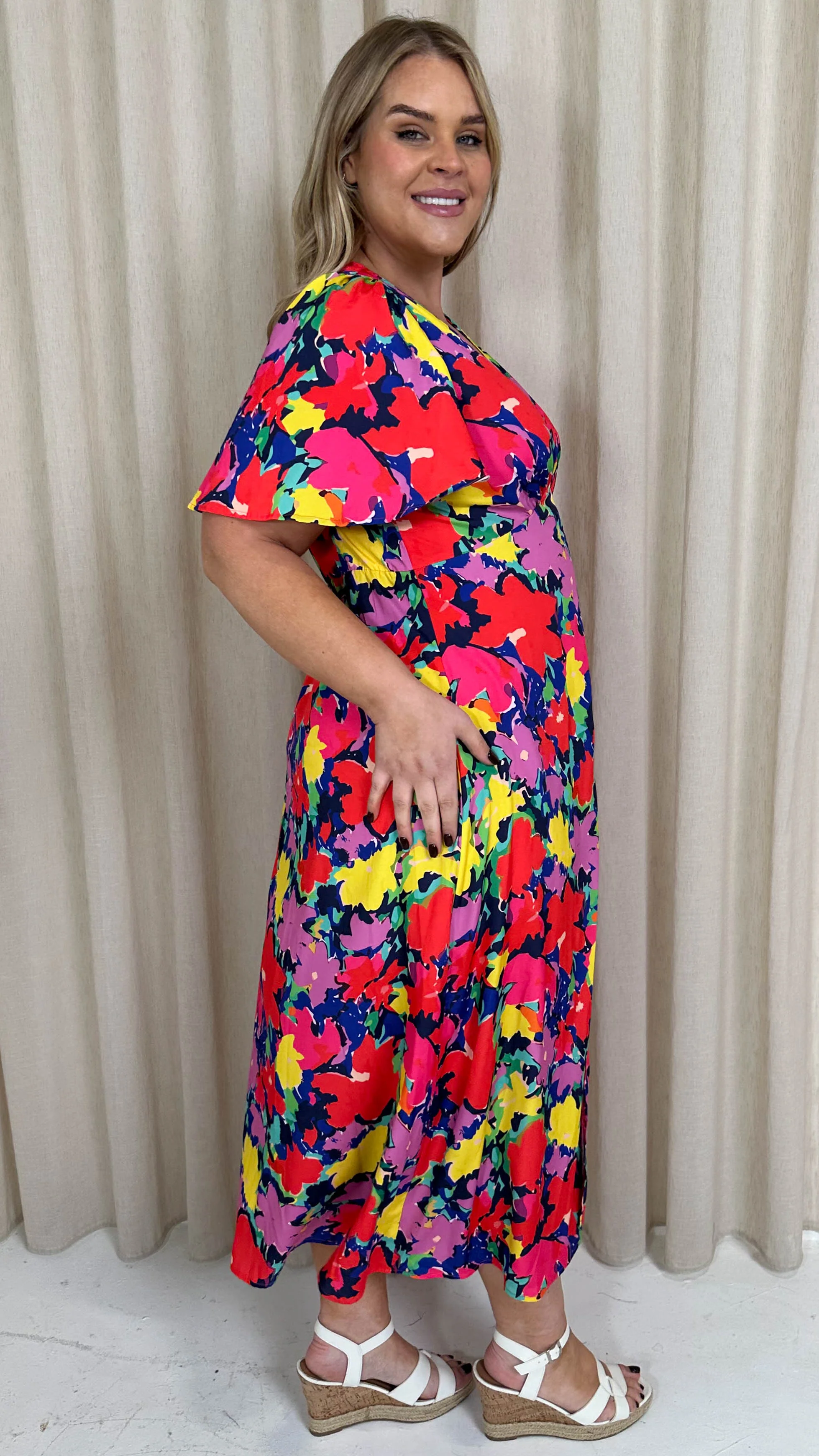 CurveWow V Neck Split Front Midaxi Dress Multi - Image 8