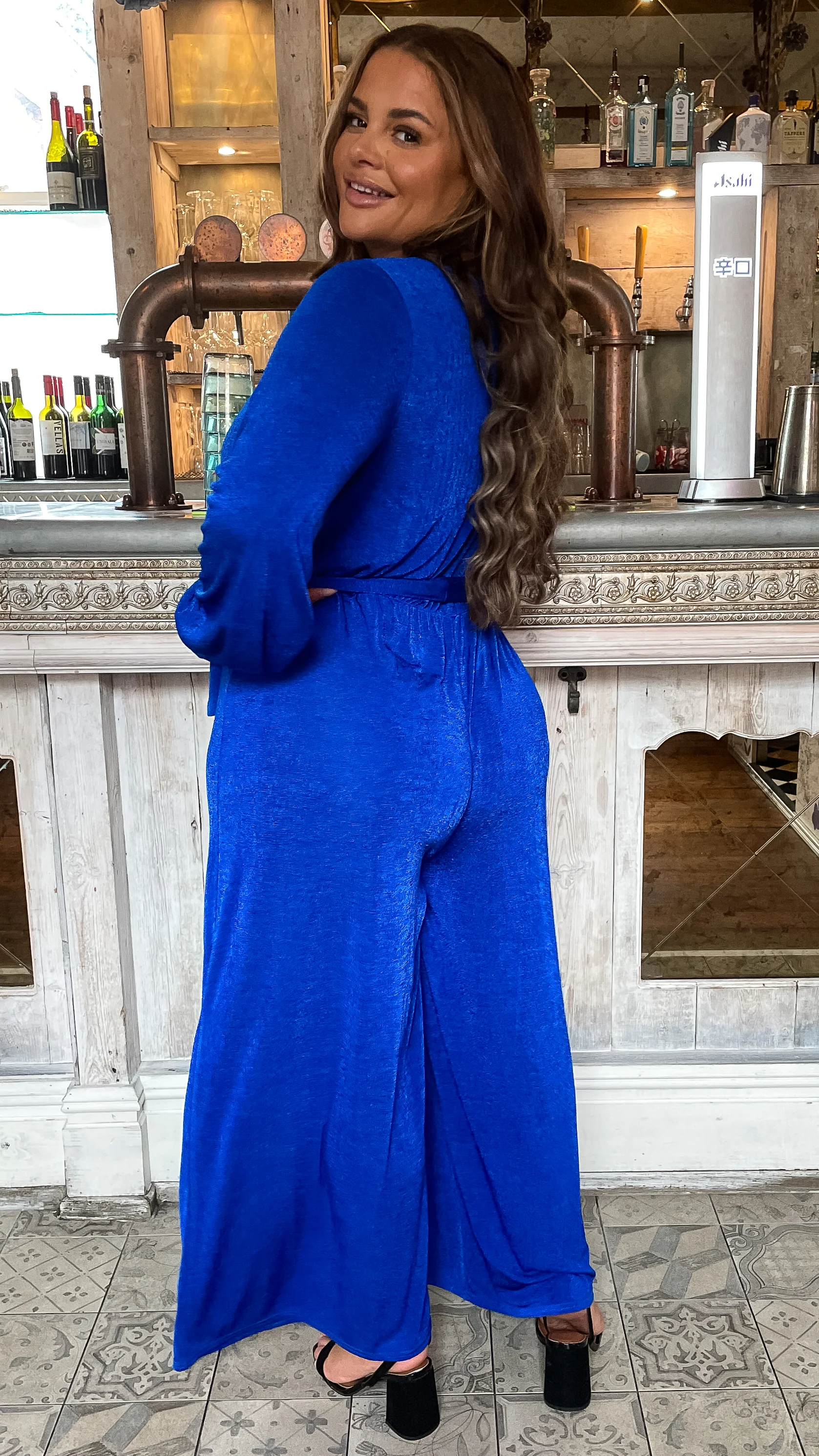CurveWow V Neck Wrap Jumpsuit Blue - Image 10