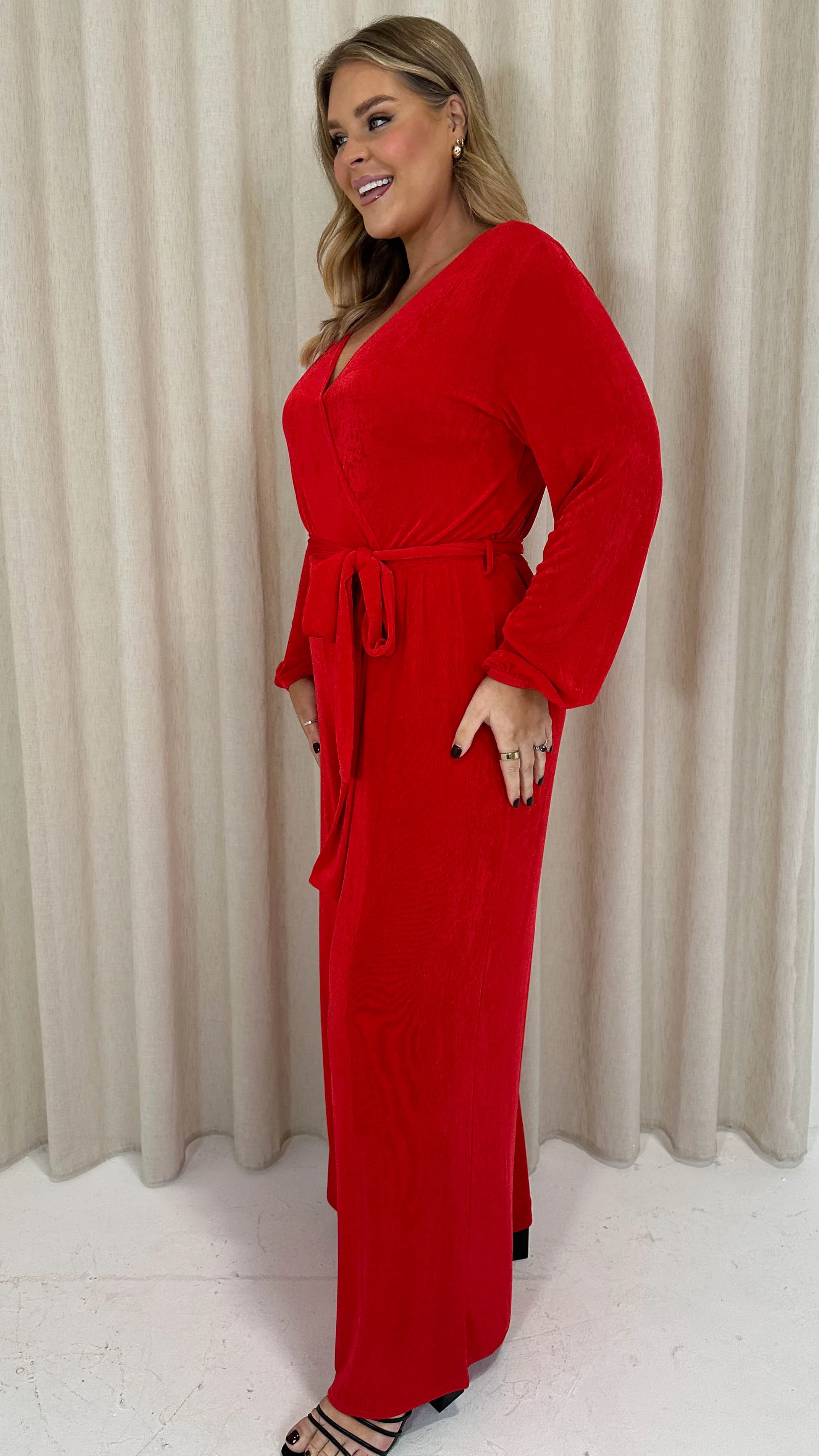CurveWow V Neck Wrap Jumpsuit Red - Image 6