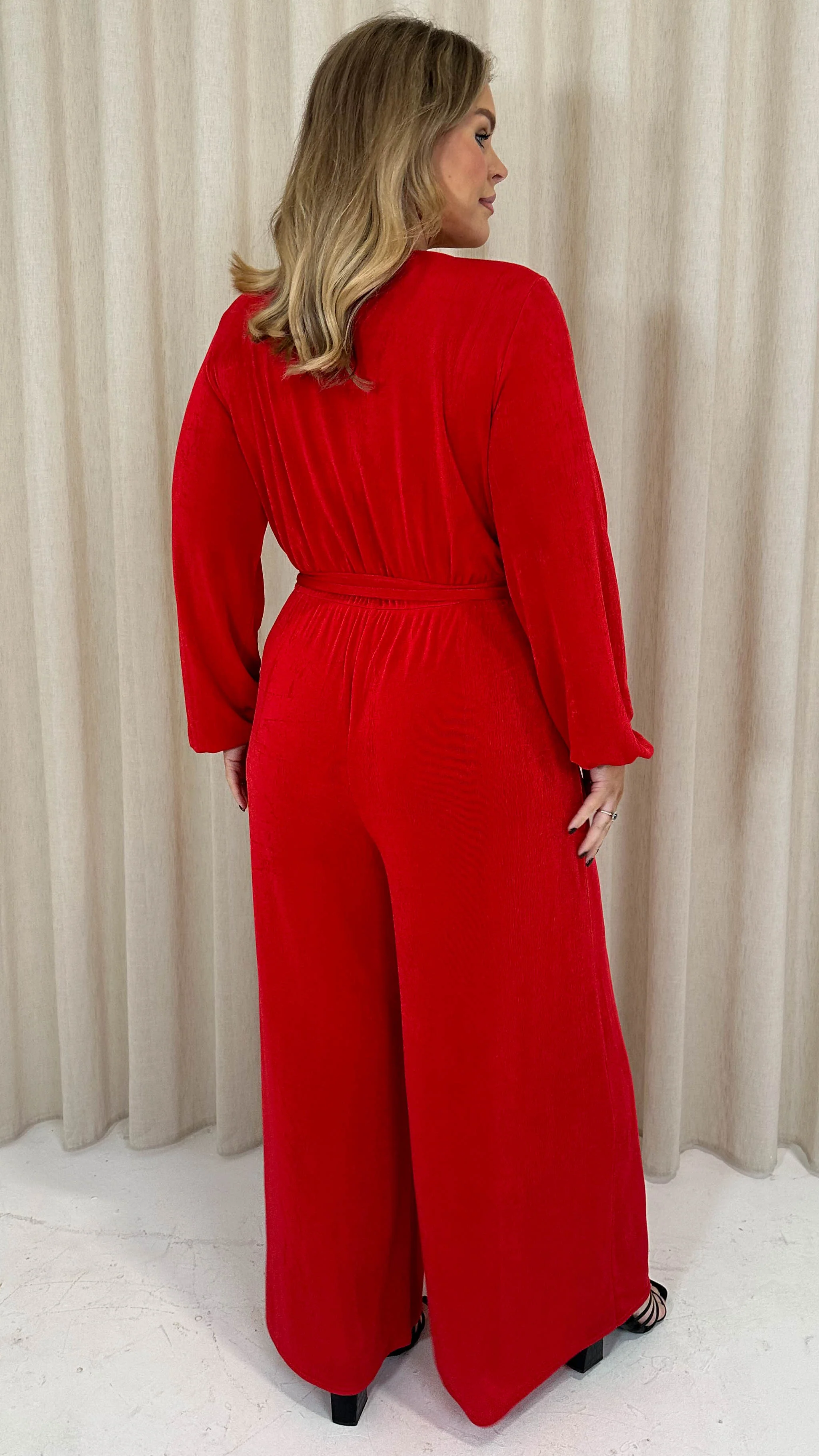 CurveWow V Neck Wrap Jumpsuit Red - Image 7