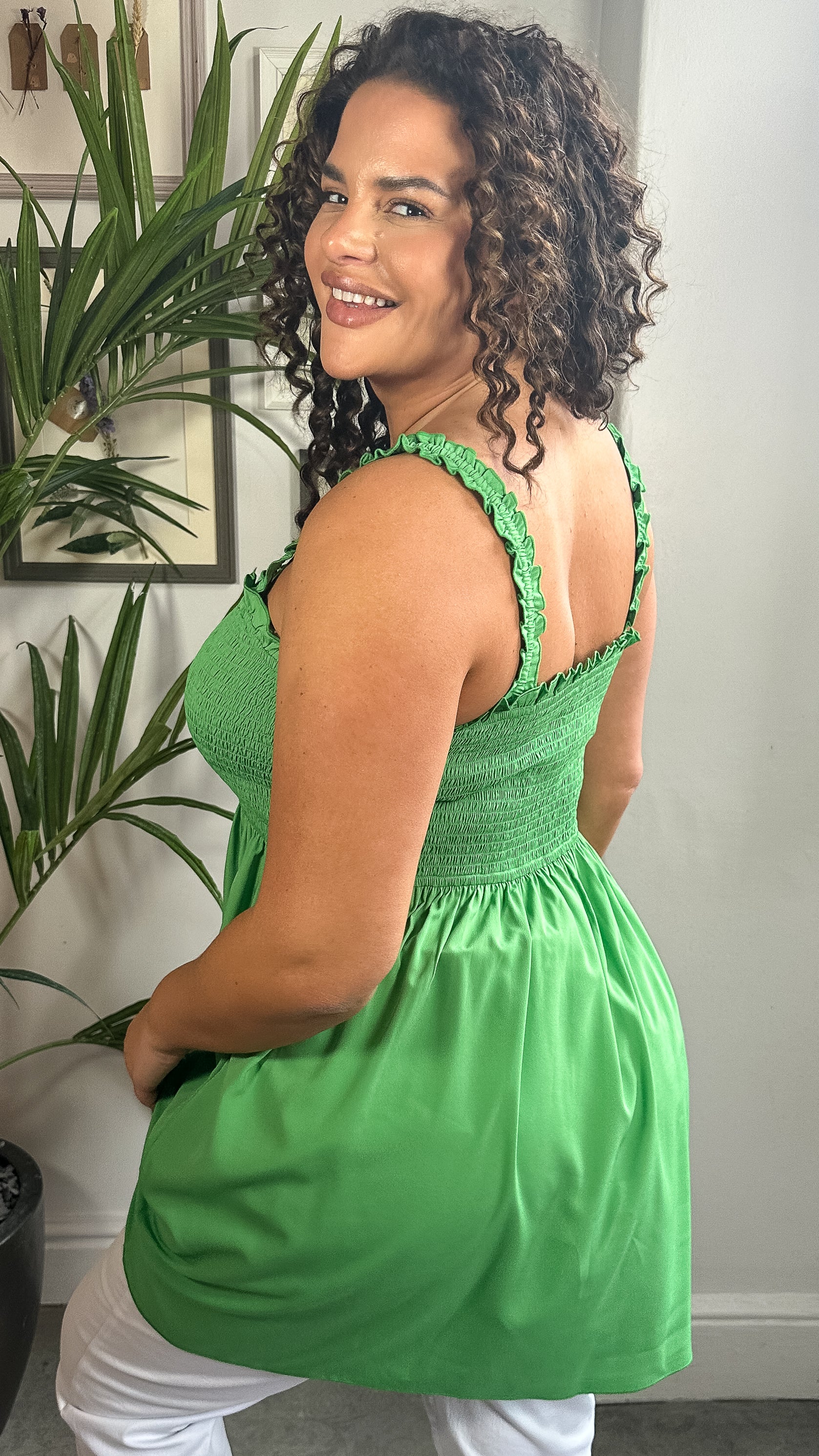CurveWow Shirred Cami Top Green - Image 5