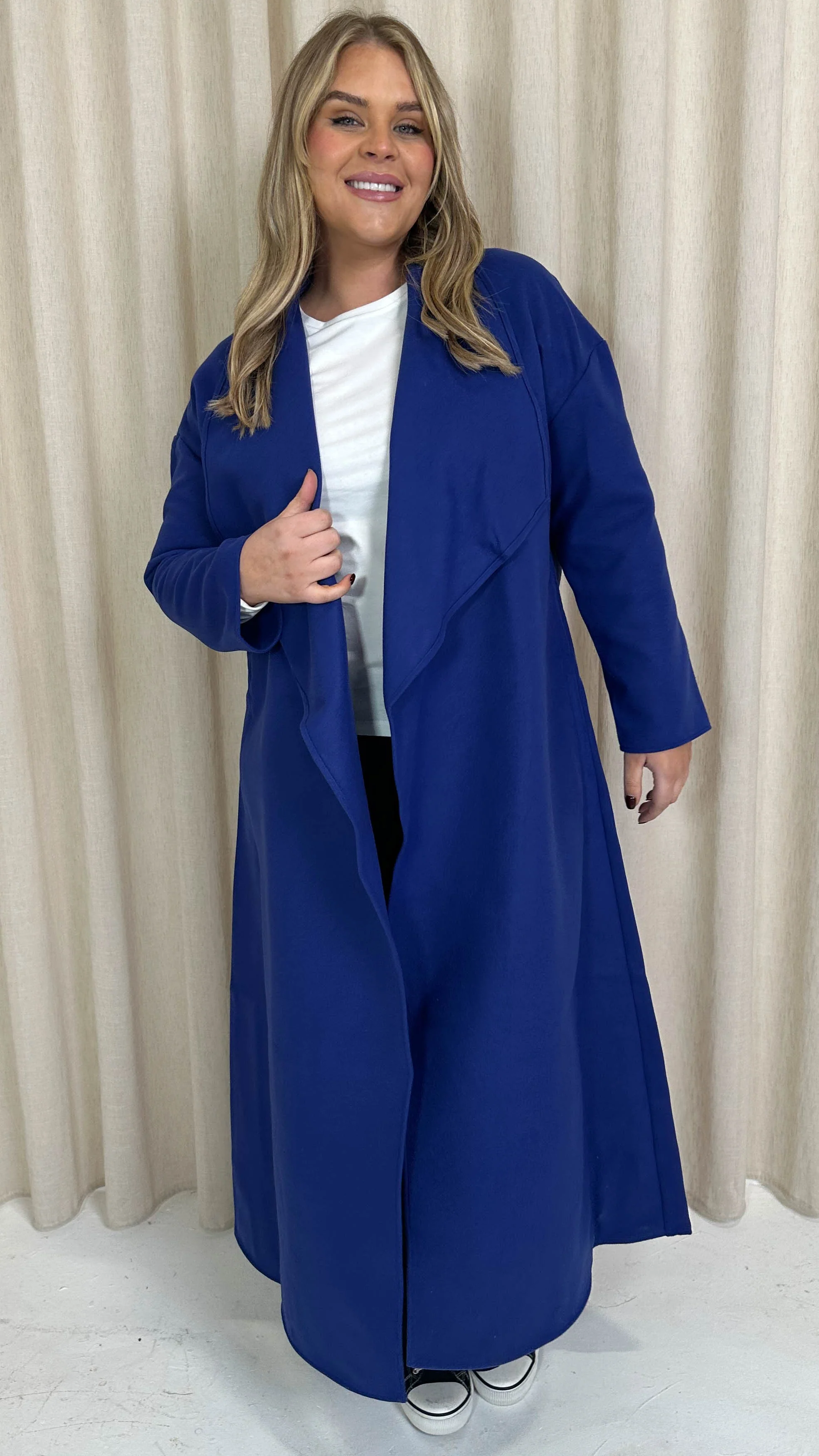 CurveWow Waterfall Maxi Coat Blue - Image 5