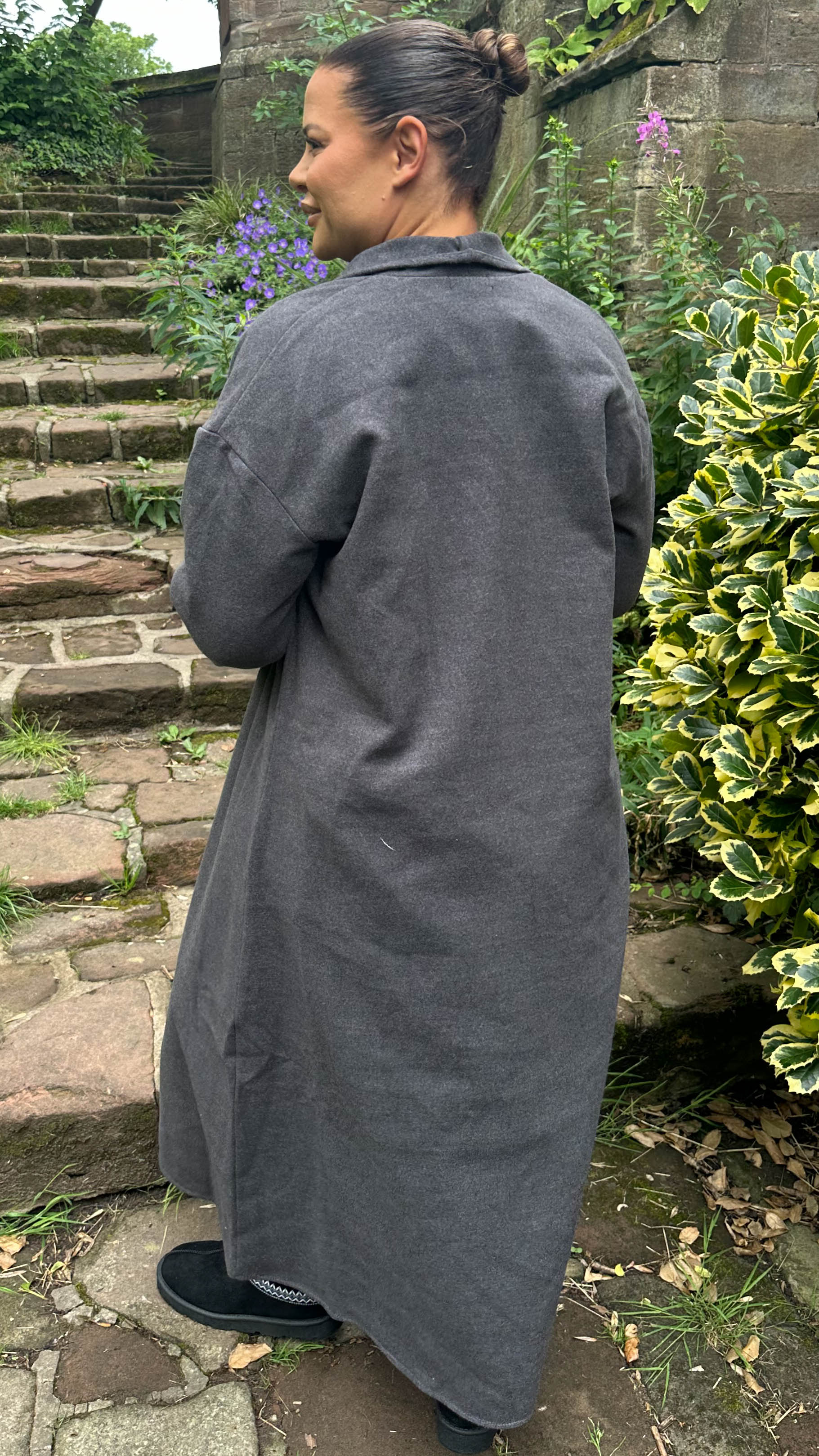 CurveWow Waterfall Maxi Coat Charcoal Grey - Image 10