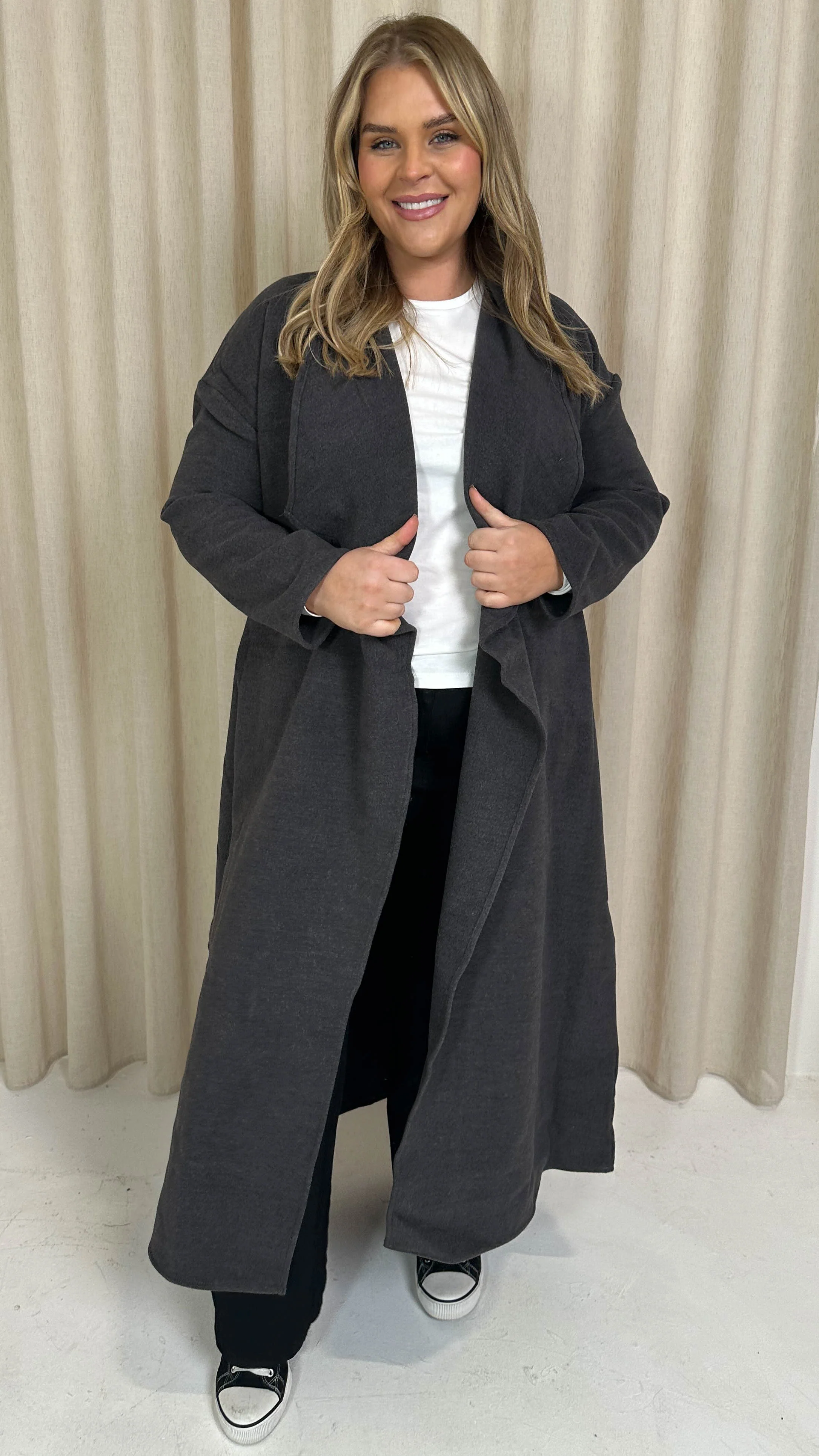 CurveWow Waterfall Maxi Coat Charcoal Grey - Image 2