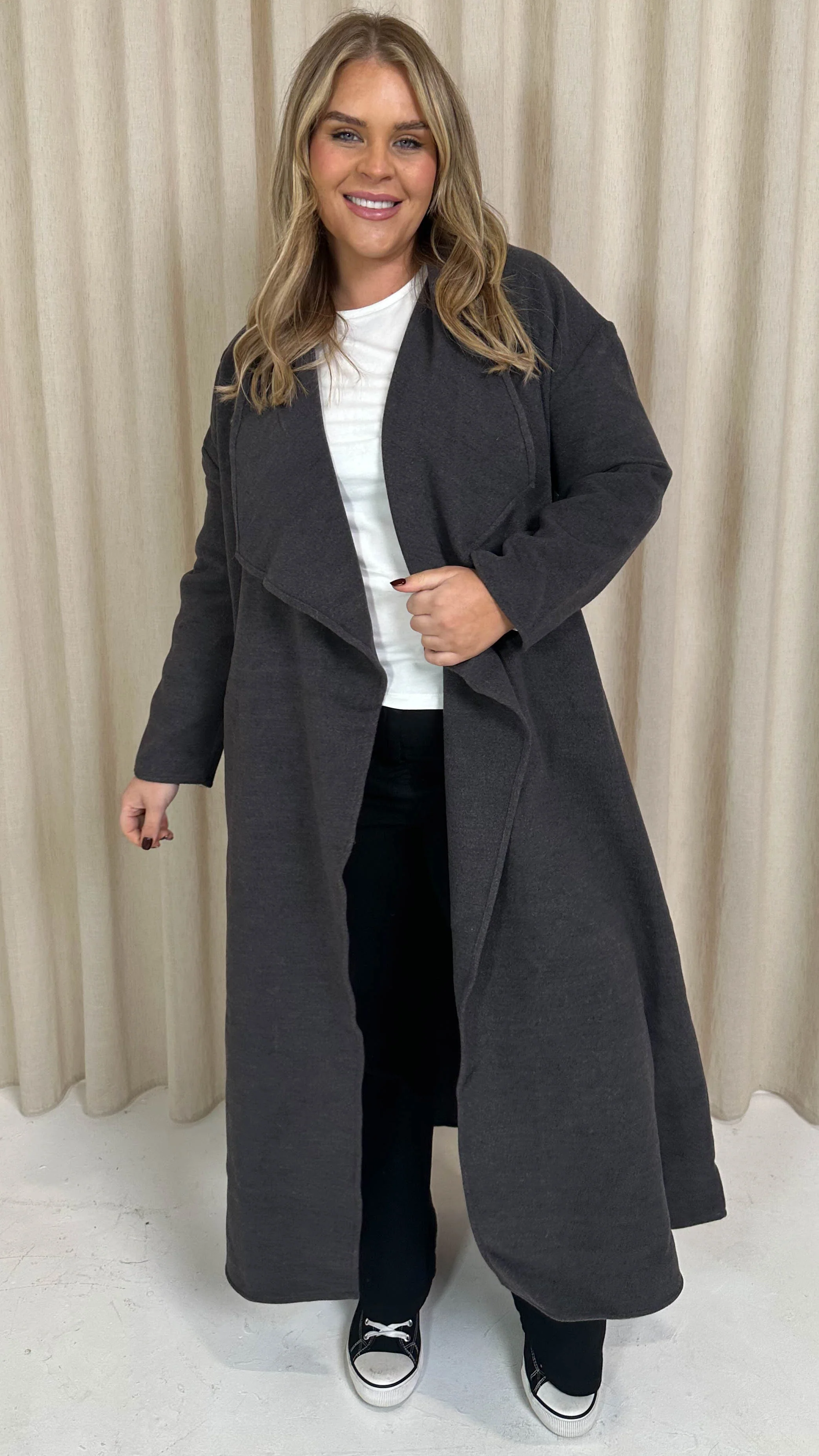 CurveWow Waterfall Maxi Coat Charcoal Grey - Image 3