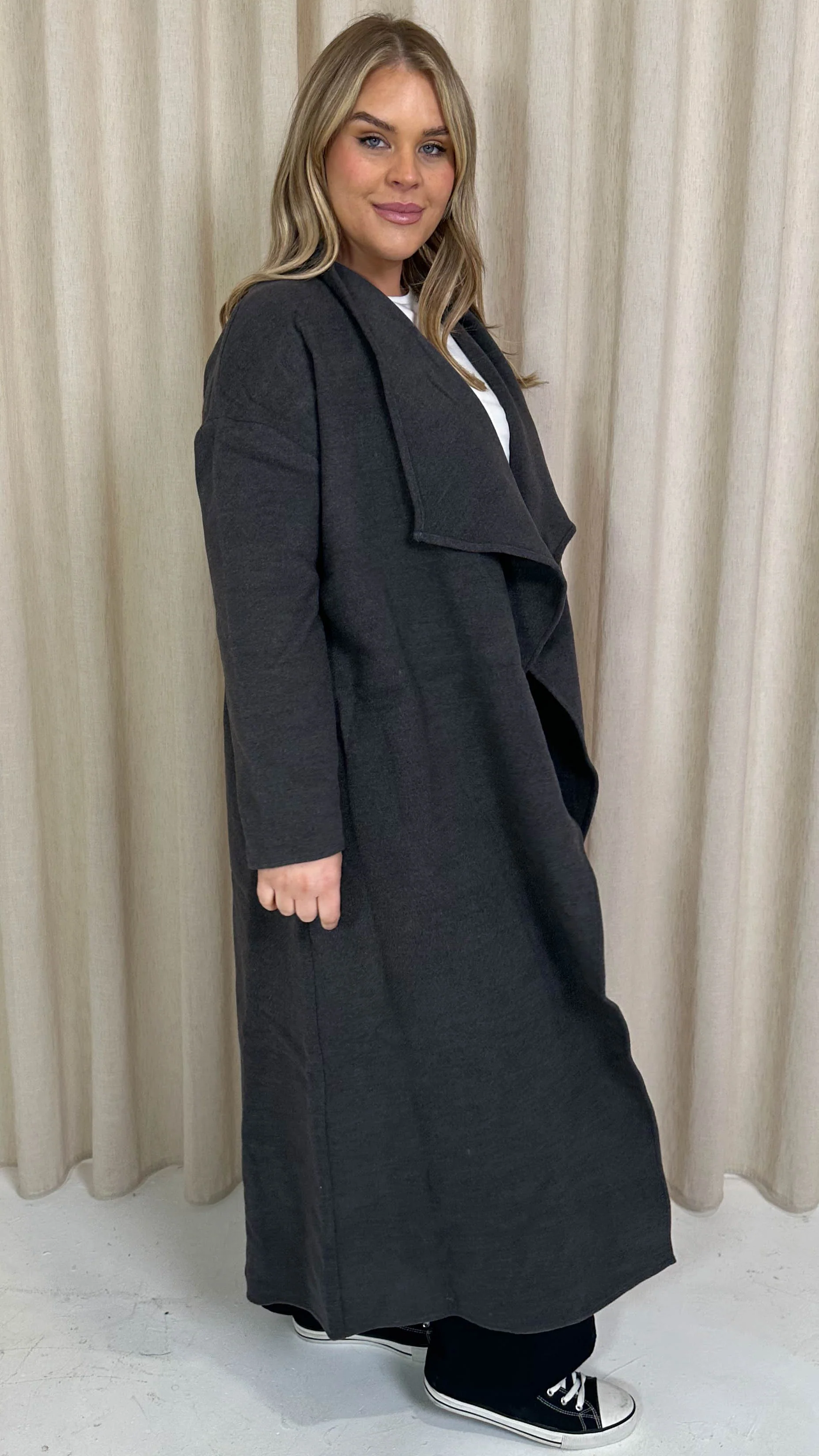 CurveWow Waterfall Maxi Coat Charcoal Grey - Image 4