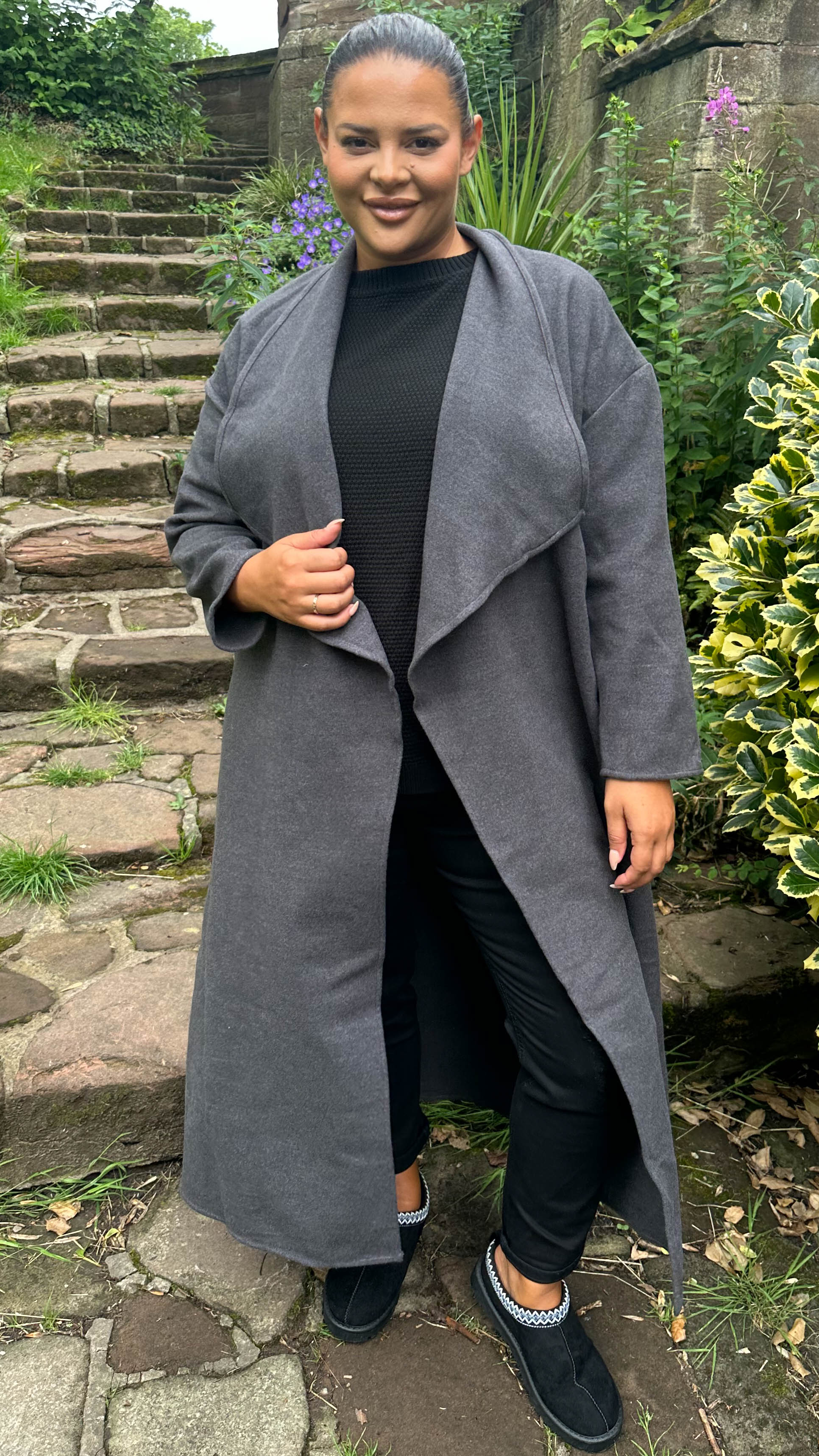 CurveWow Waterfall Maxi Coat Charcoal Grey - Image 5