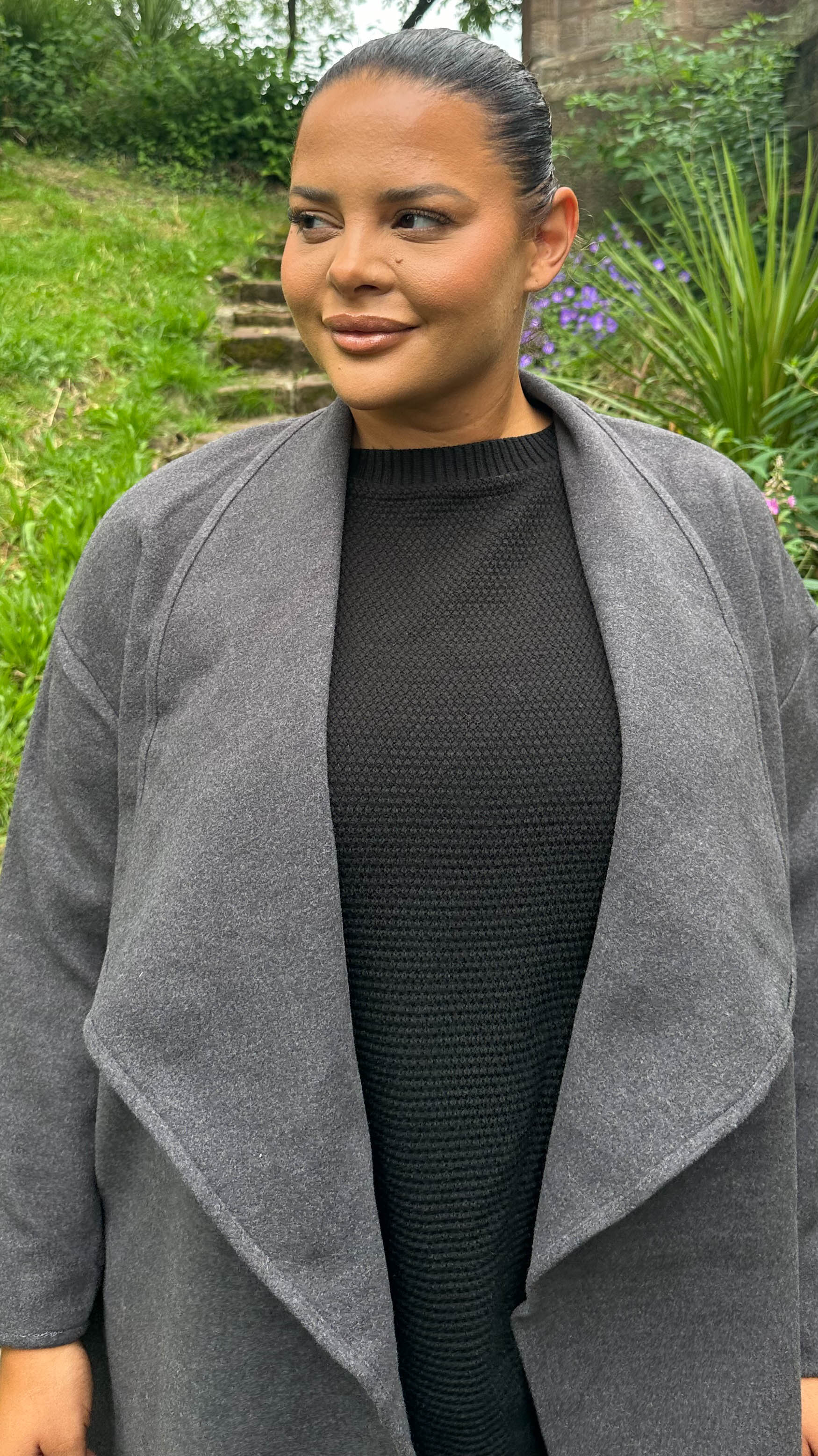 CurveWow Waterfall Maxi Coat Charcoal Grey - Image 6