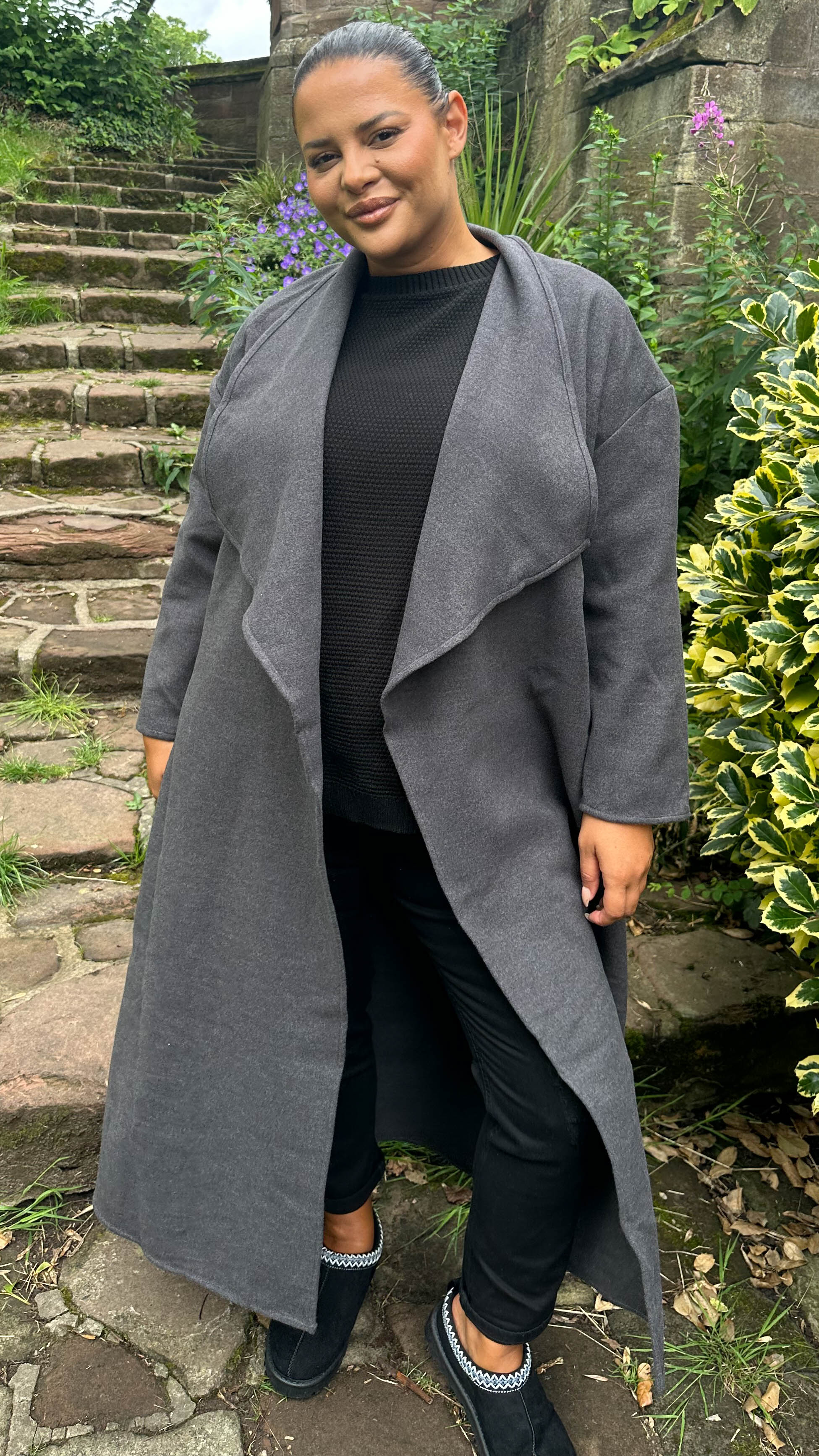 CurveWow Waterfall Maxi Coat Charcoal Grey - Image 7