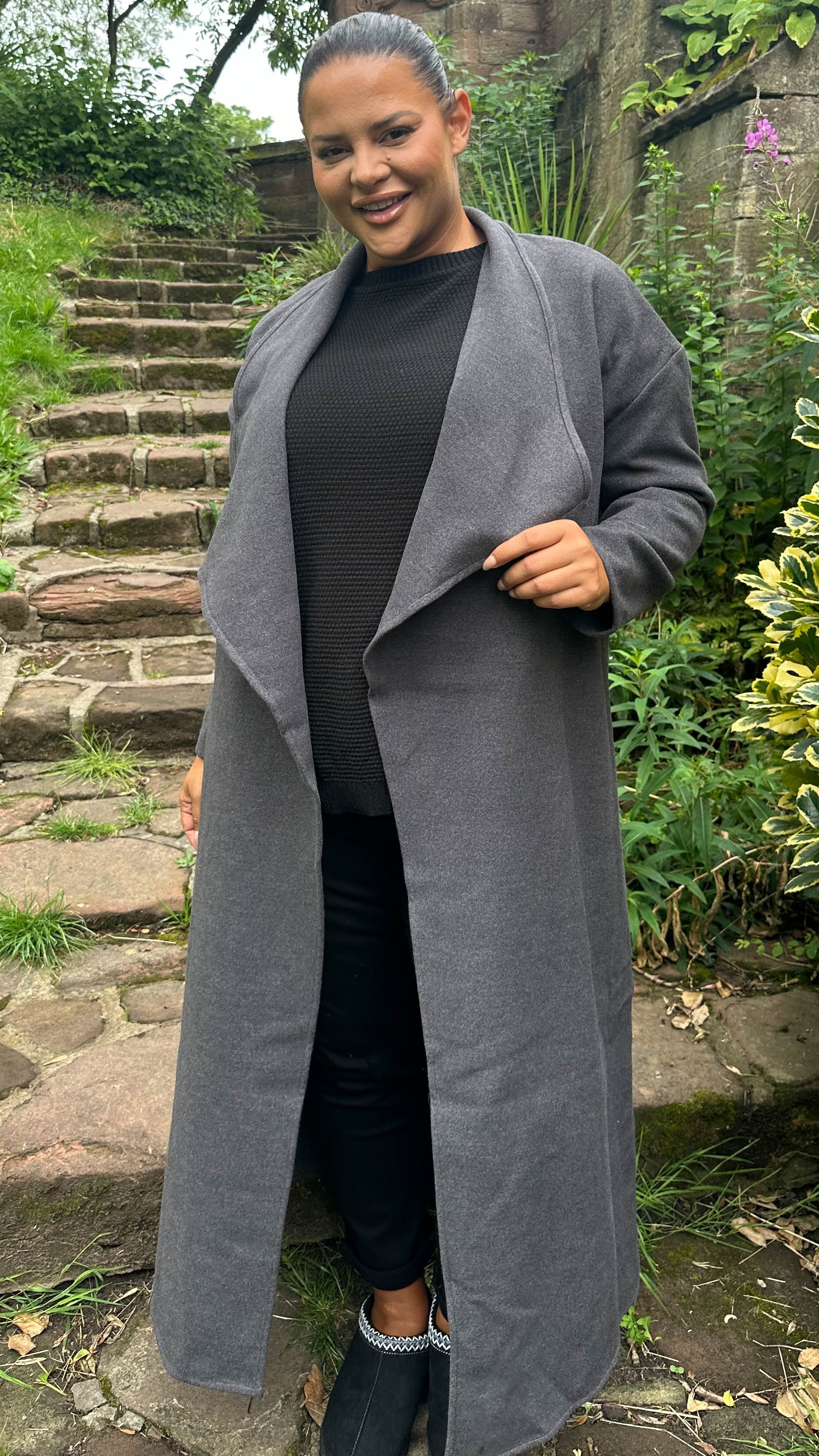 CurveWow Waterfall Maxi Coat Charcoal Grey - Image 8