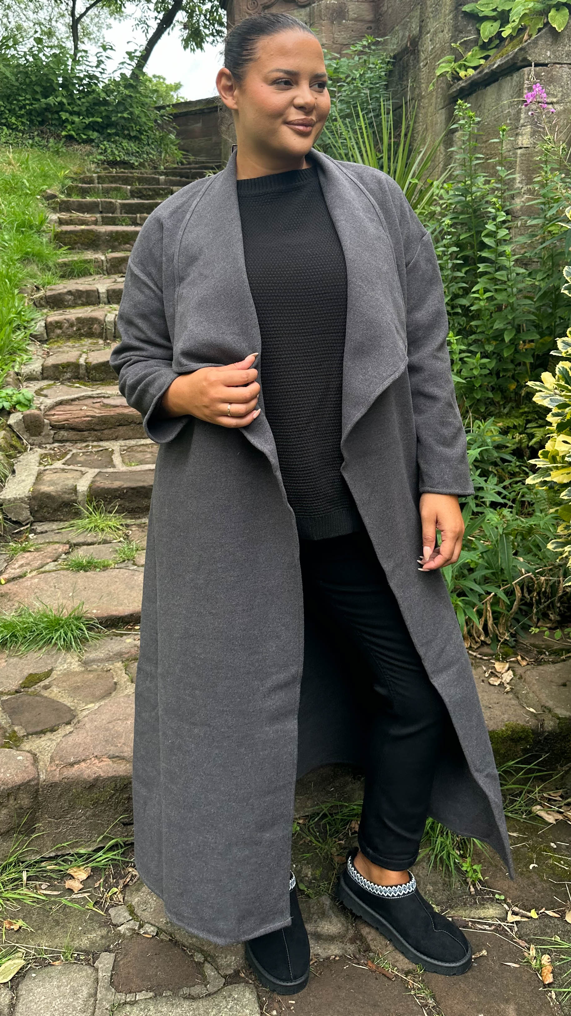CurveWow Waterfall Maxi Coat Charcoal Grey - Image 9