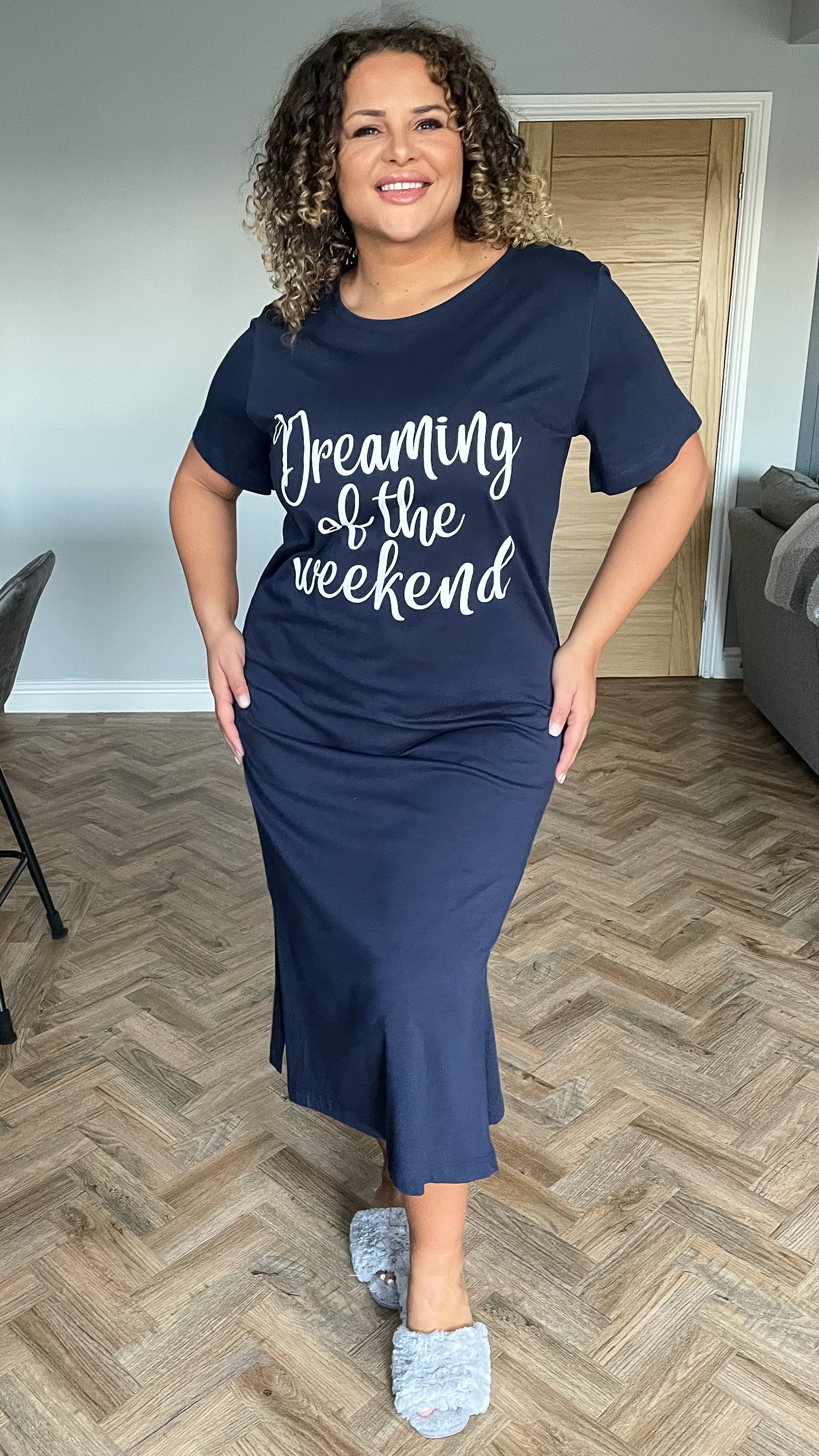 CurveWow 'Weekend' Slogan Nightgown Navy - Image 2