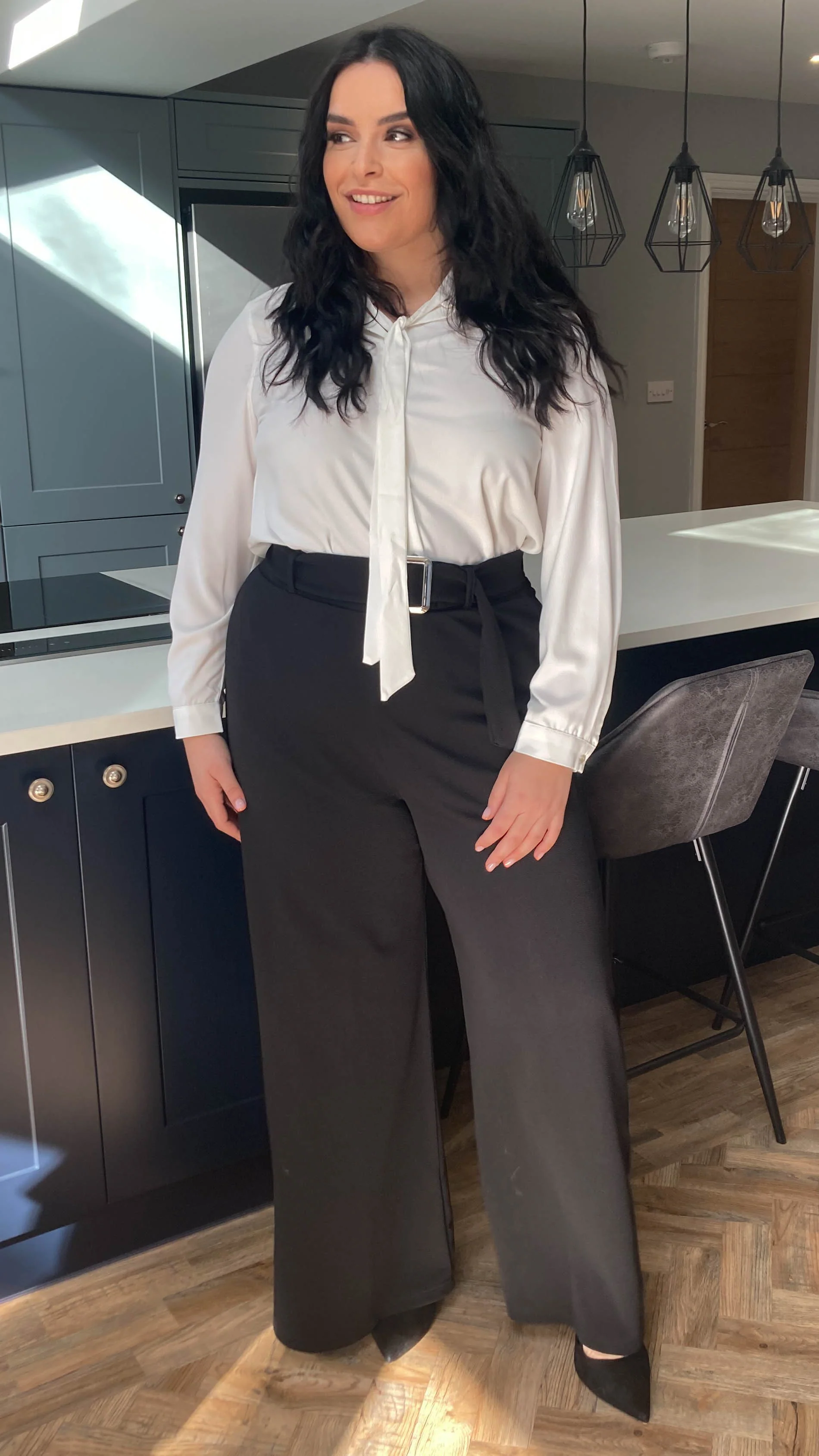 CurveWow Wide Leg Belted Trouser Black - Image 5