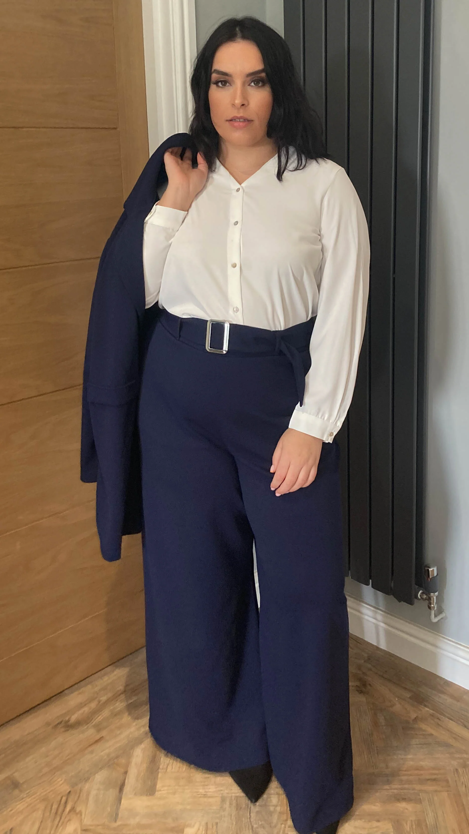 CurveWow Wide Leg Belted Trouser Navy - Image 2