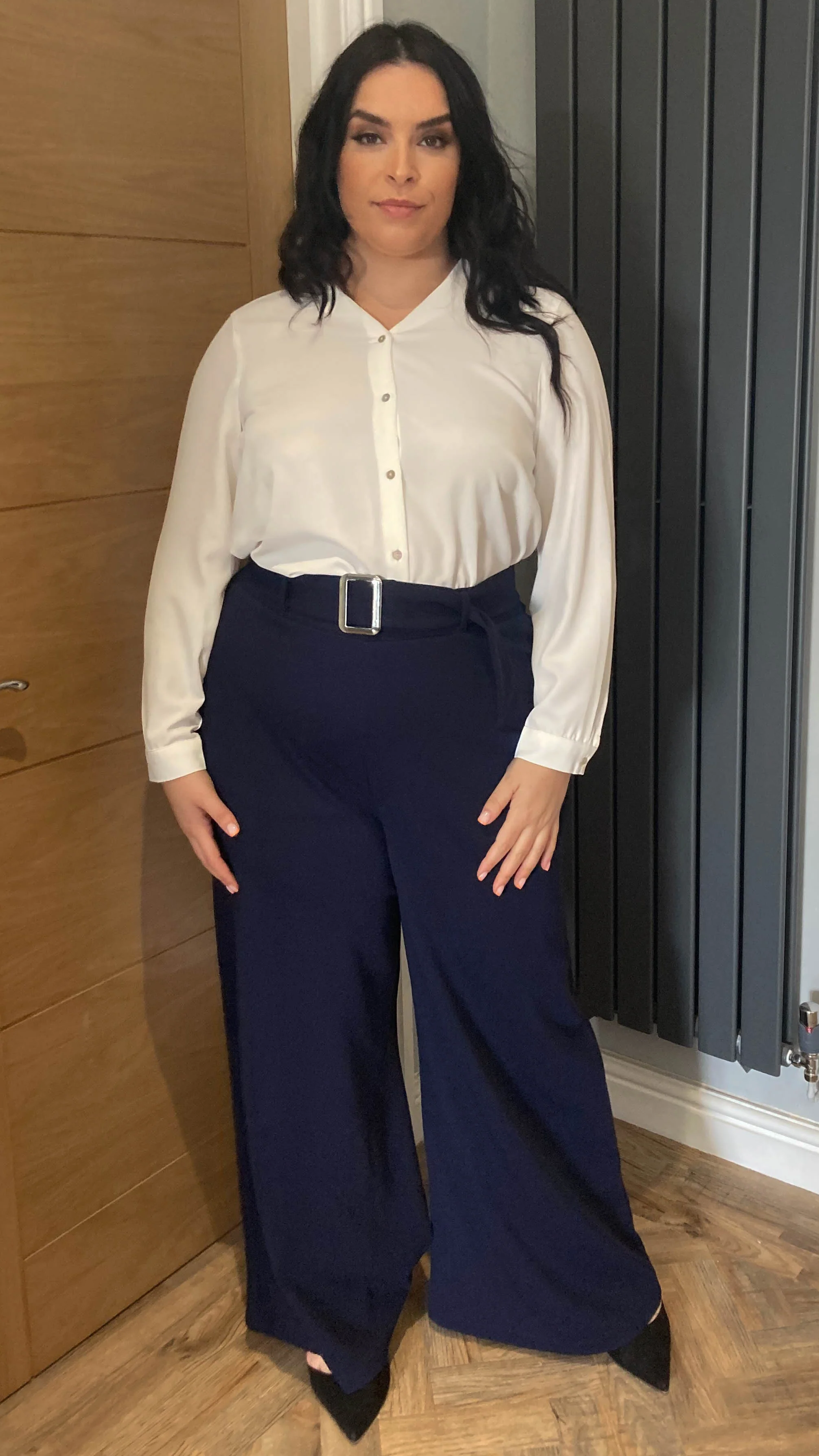 CurveWow Wide Leg Belted Trouser Navy - Image 3
