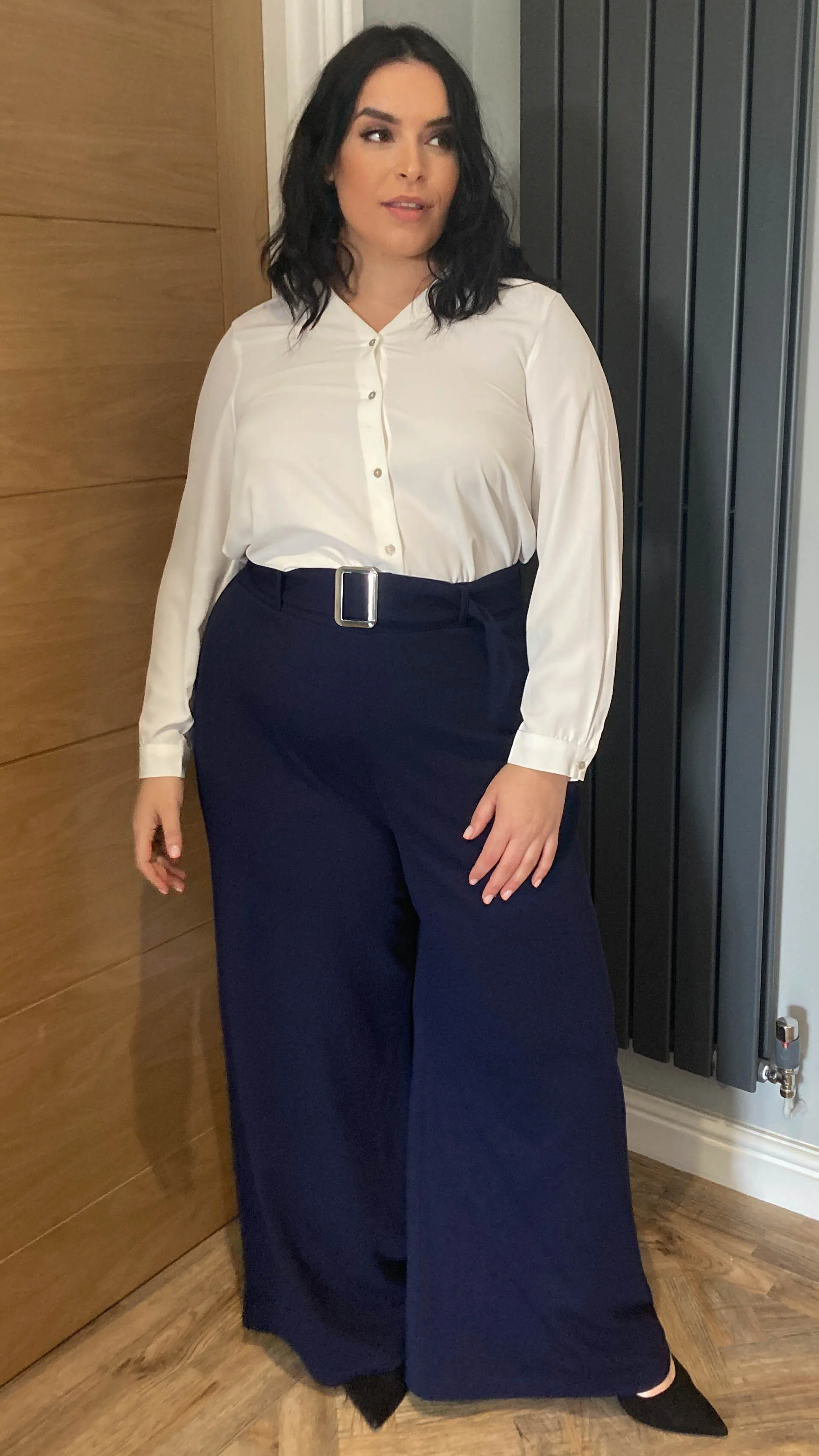 CurveWow Wide Leg Belted Trouser Navy - Image 4