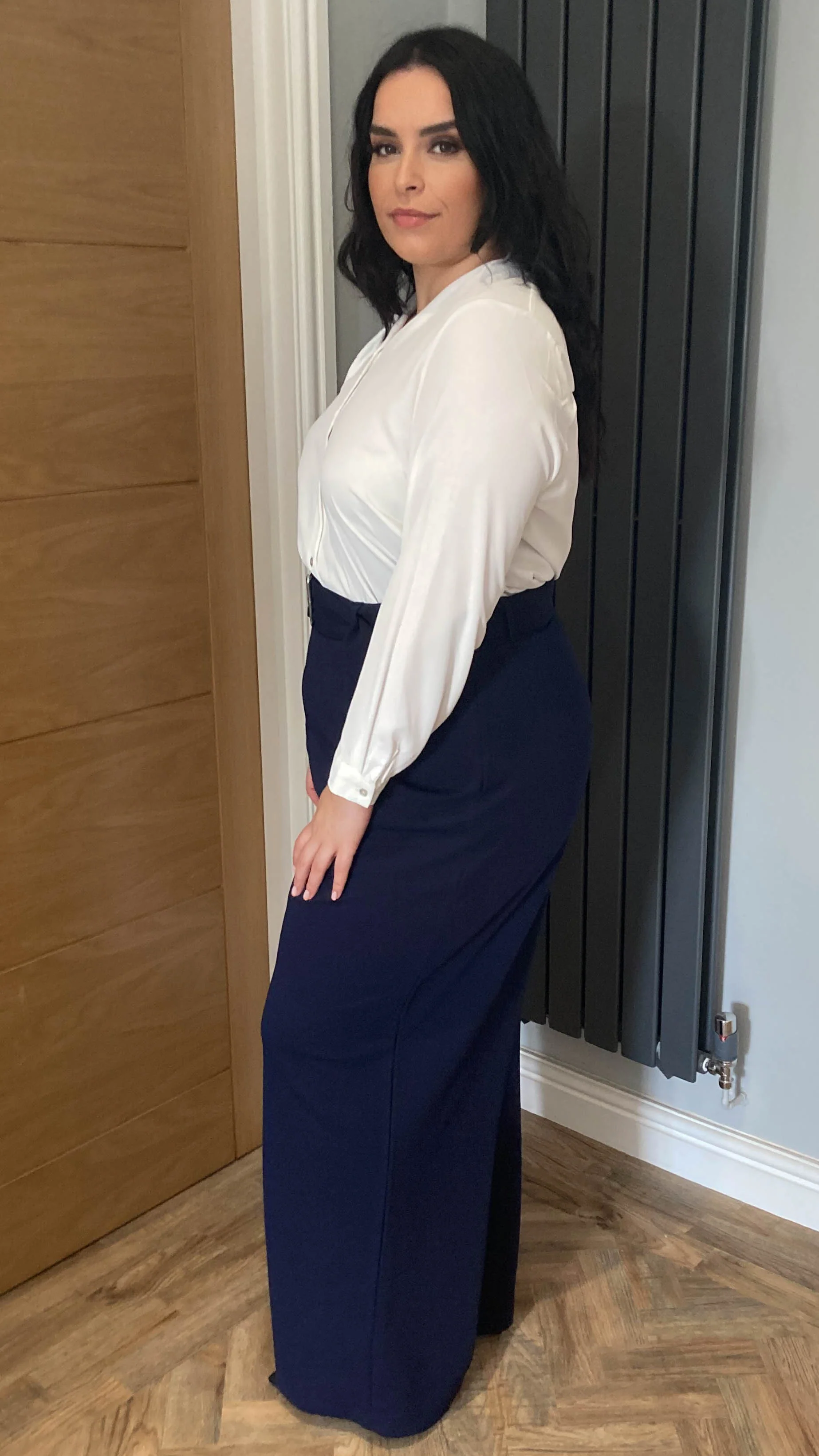 CurveWow Wide Leg Belted Trouser Navy - Image 5