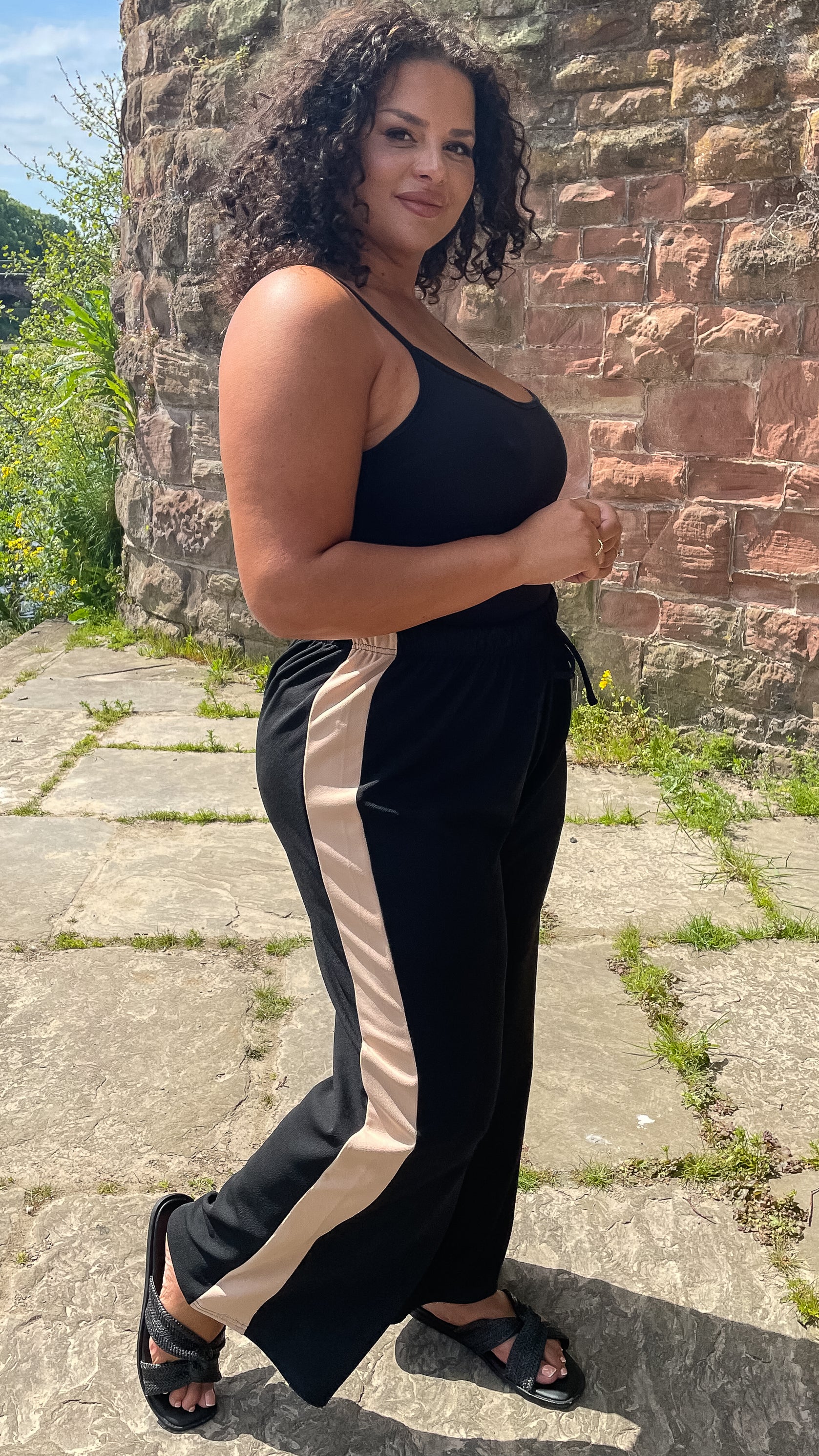 CurveWow Black Wide Leg Colour Block Side Trouser - Image 3