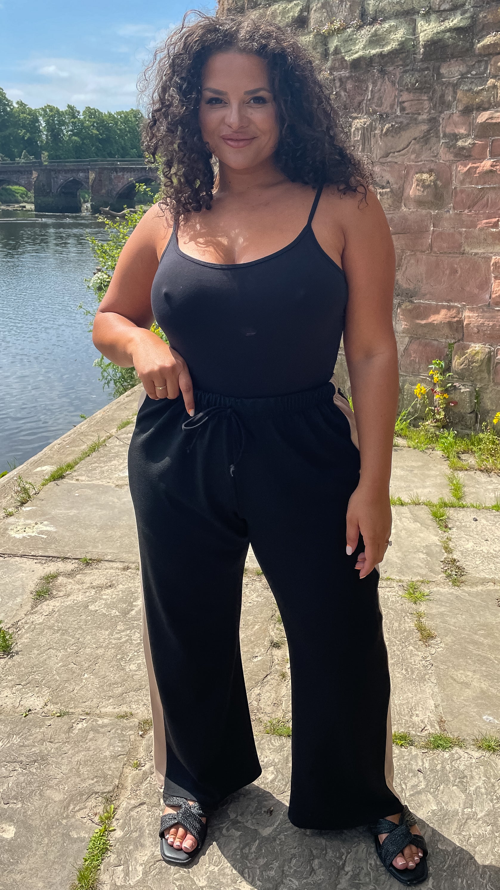 CurveWow Black Wide Leg Colour Block Side Trouser - Image 4