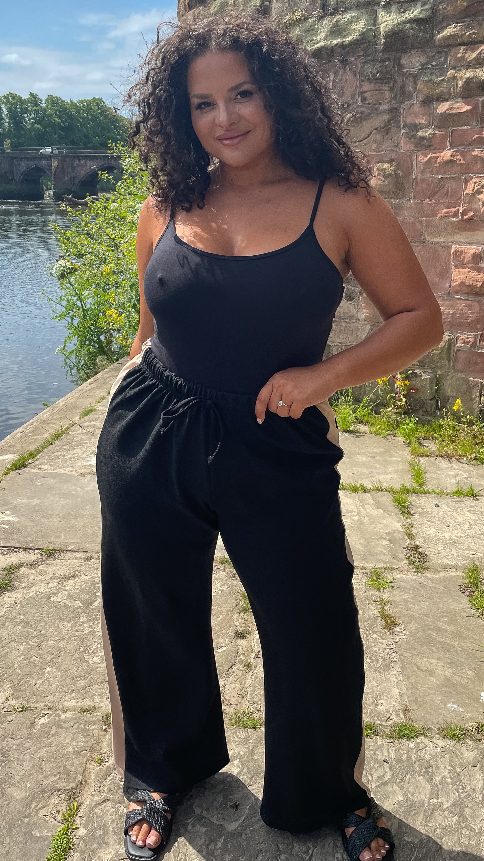 CurveWow Black Wide Leg Colour Block Side Trouser - Image 5