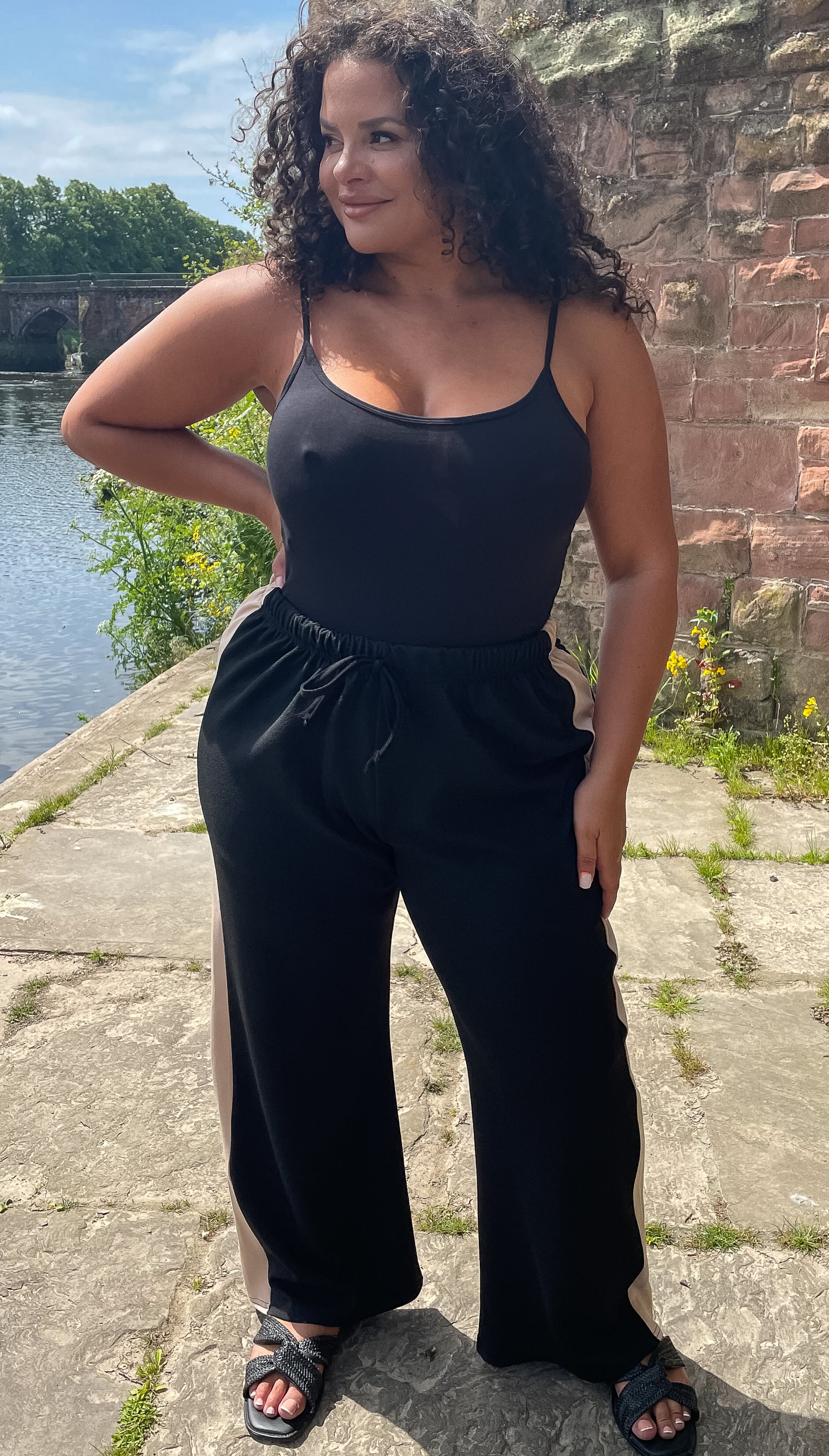 CurveWow Black Wide Leg Colour Block Side Trouser - Image 6