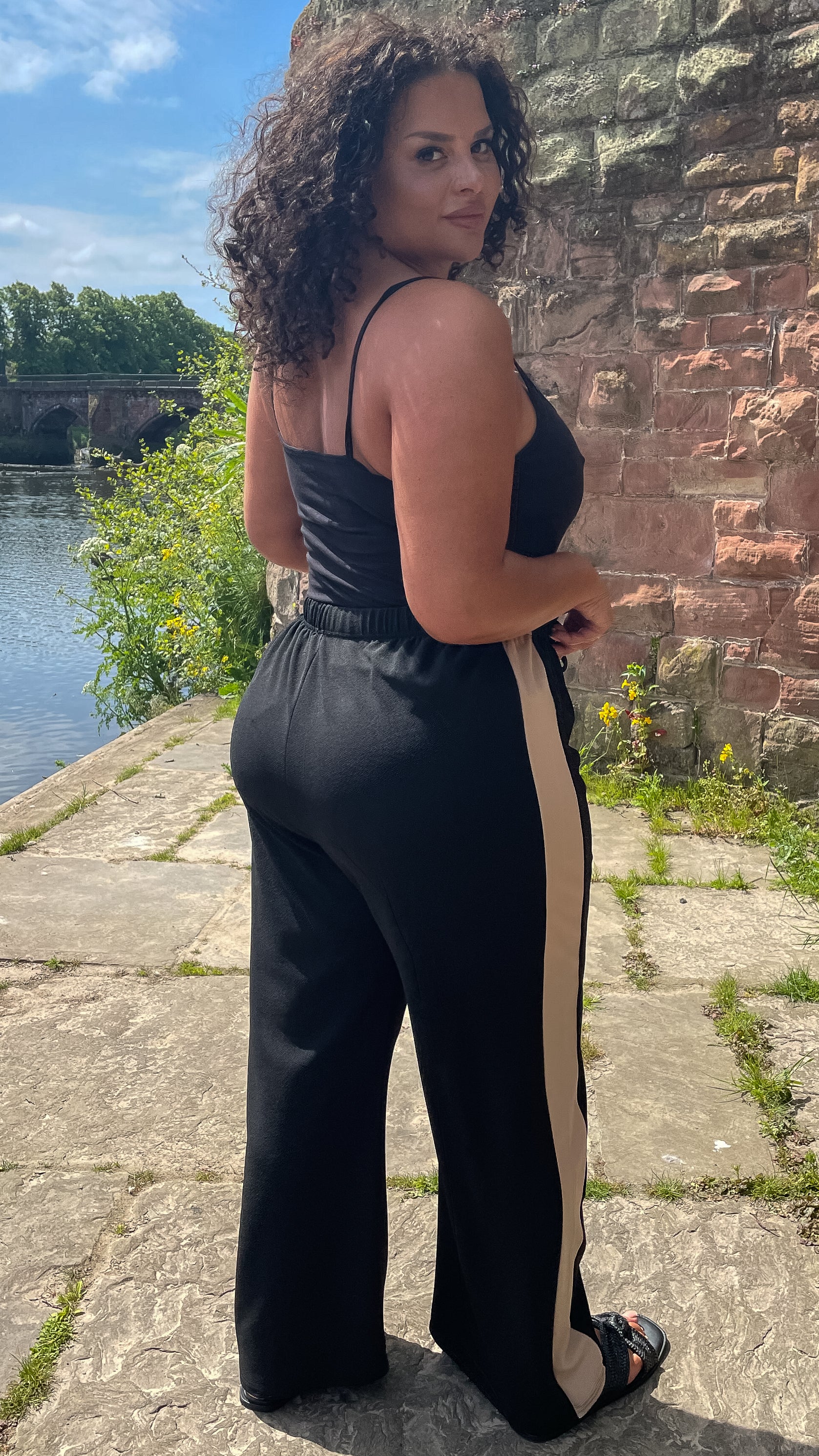 CurveWow Black Wide Leg Colour Block Side Trouser - Image 7