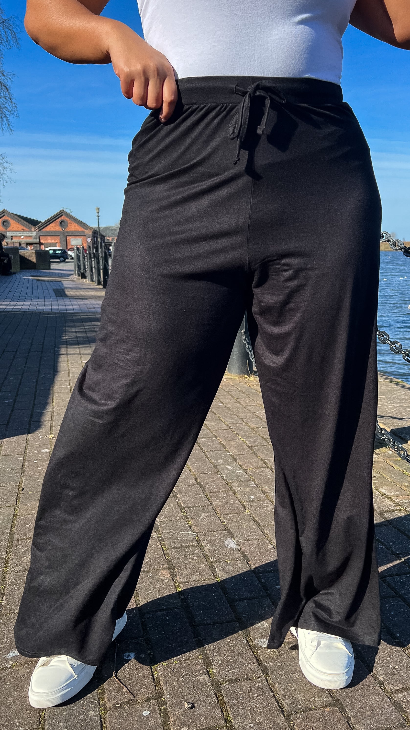CurveWow Wide Leg Pull On Trousers Black - Image 6