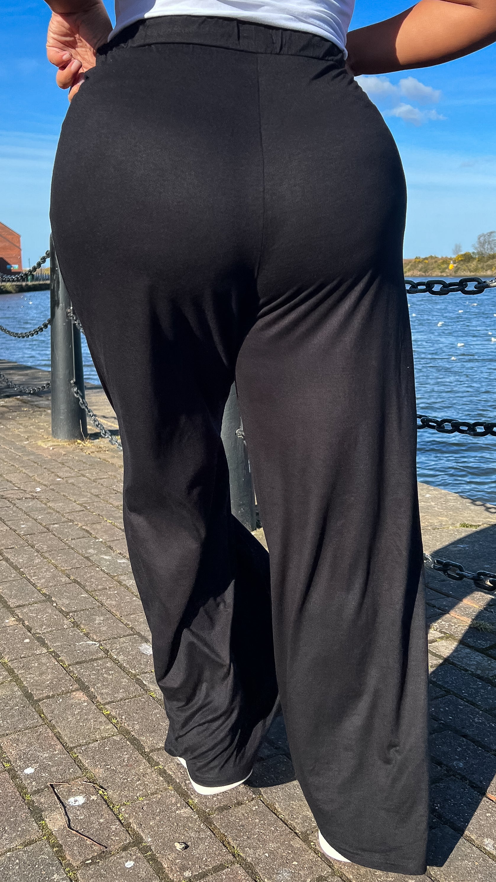 CurveWow Wide Leg Pull On Trousers Black - Image 8