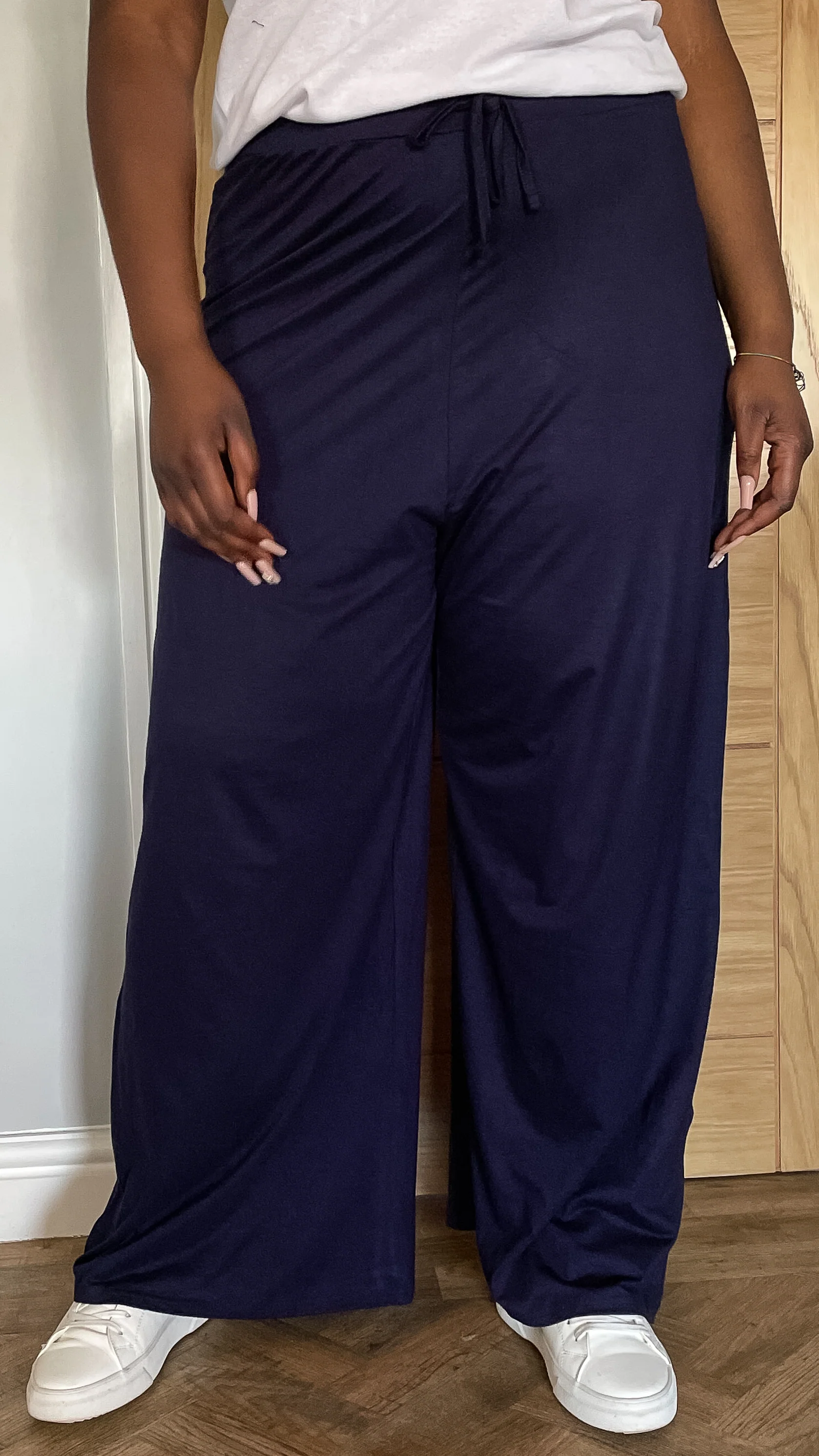 CurveWow Wide Leg Pull On Trousers Navy - Image 2