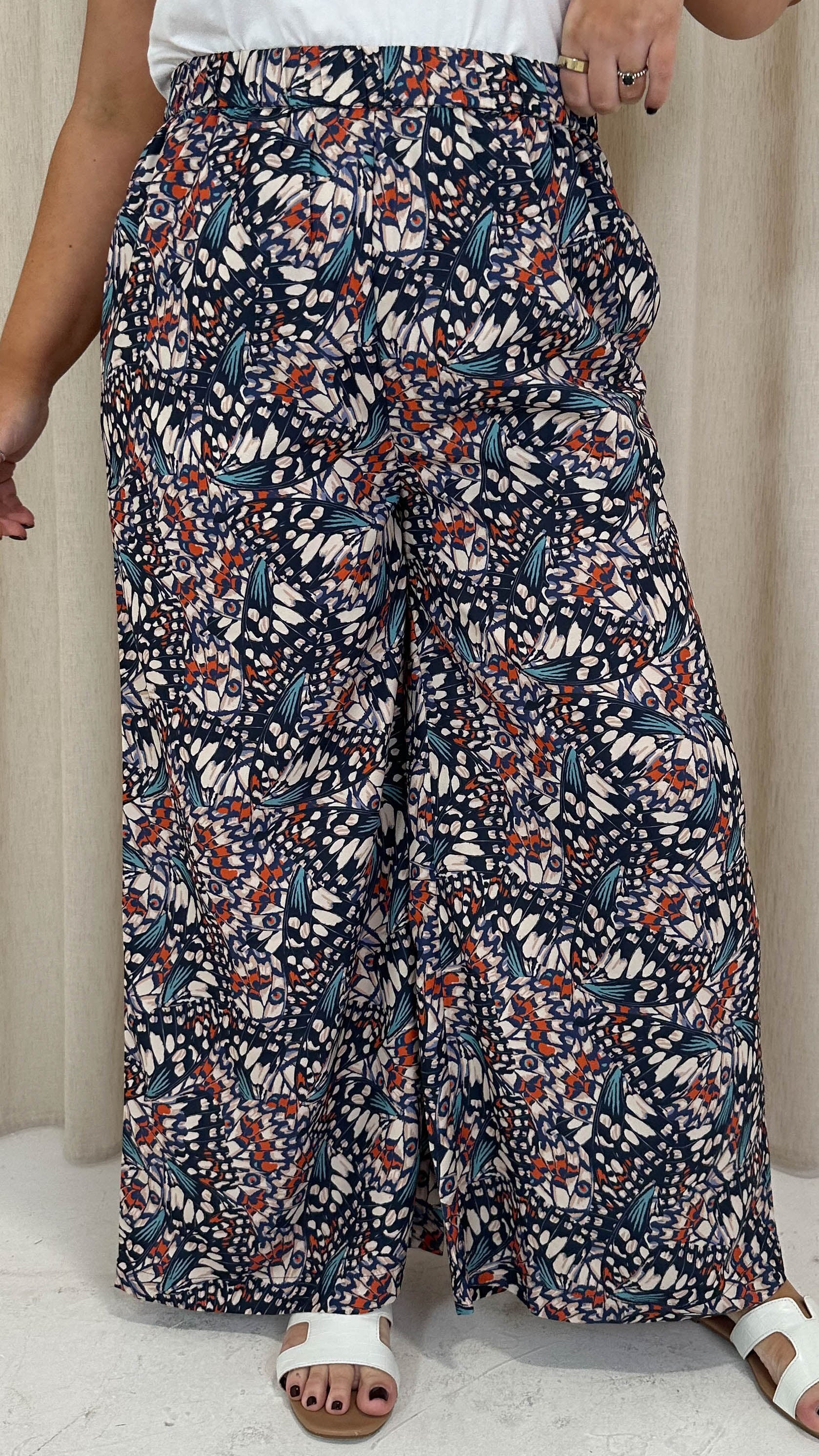 CurveWow Wide Leg Trouser Navy Mix Print