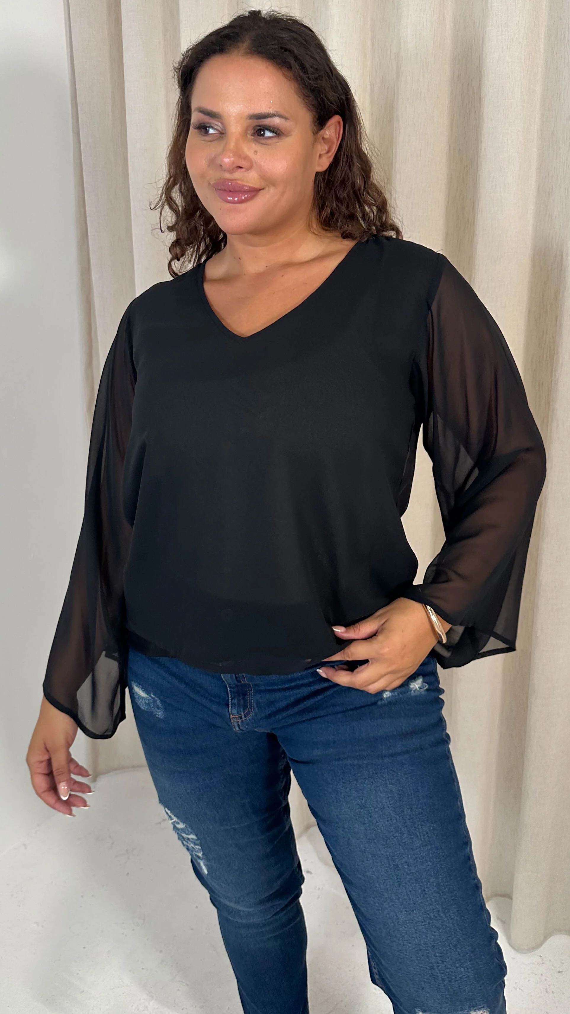 CurveWow V Neck Blouse Black - Image 5