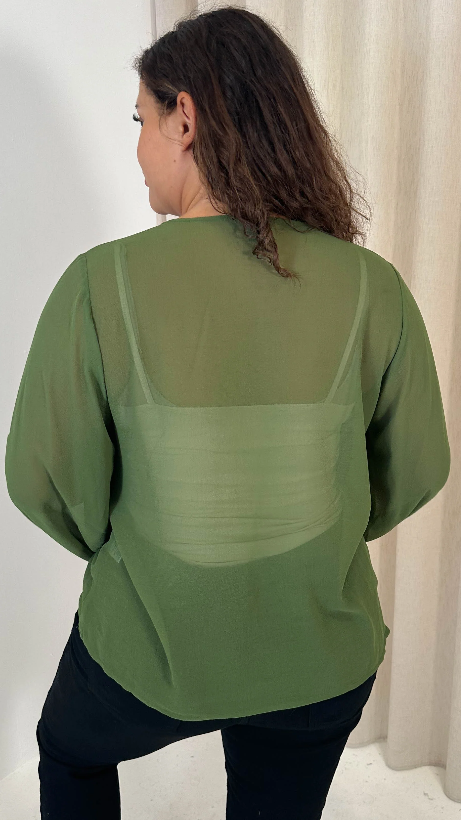 CurveWow V Neck Blouse Khaki - Image 5