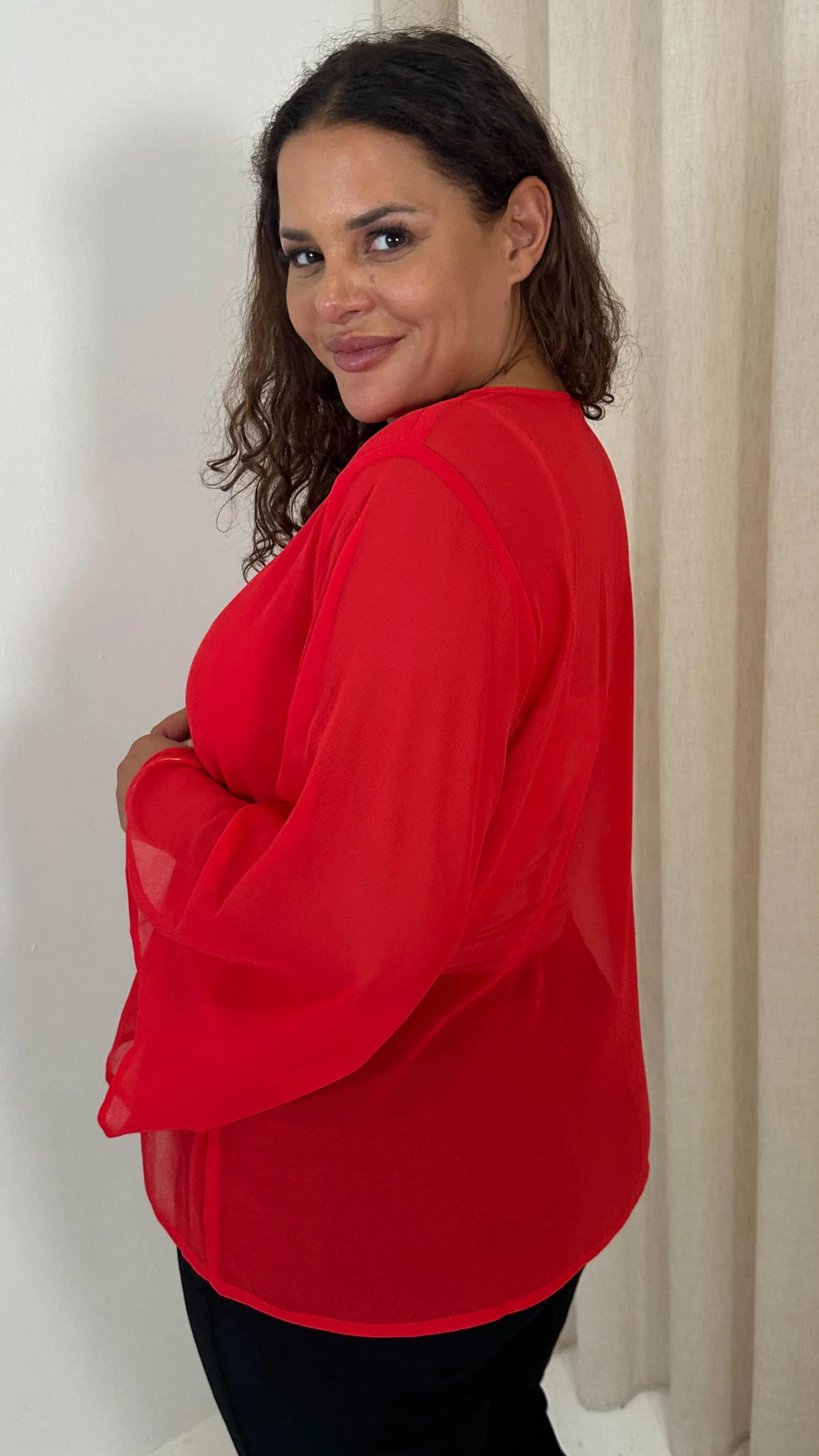 CurveWow V Neck Blouse Red - Image 6