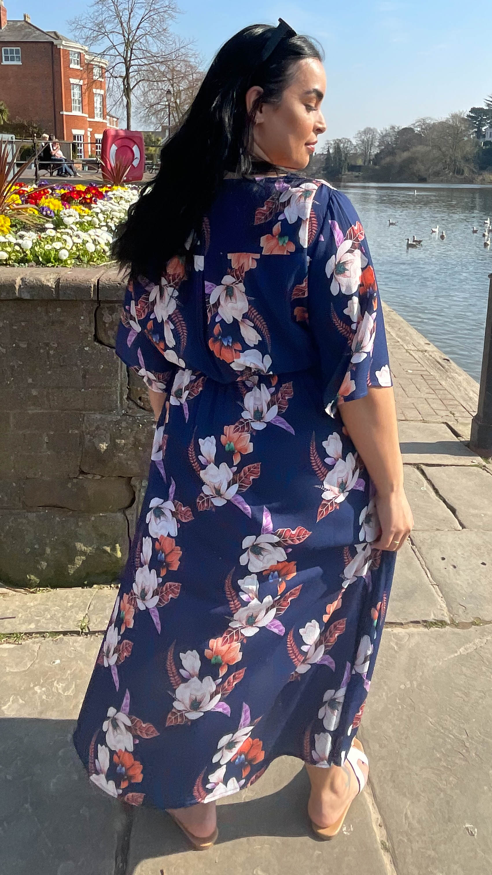 CurveWow Navy Floral Midi Wrap Dress - Image 7