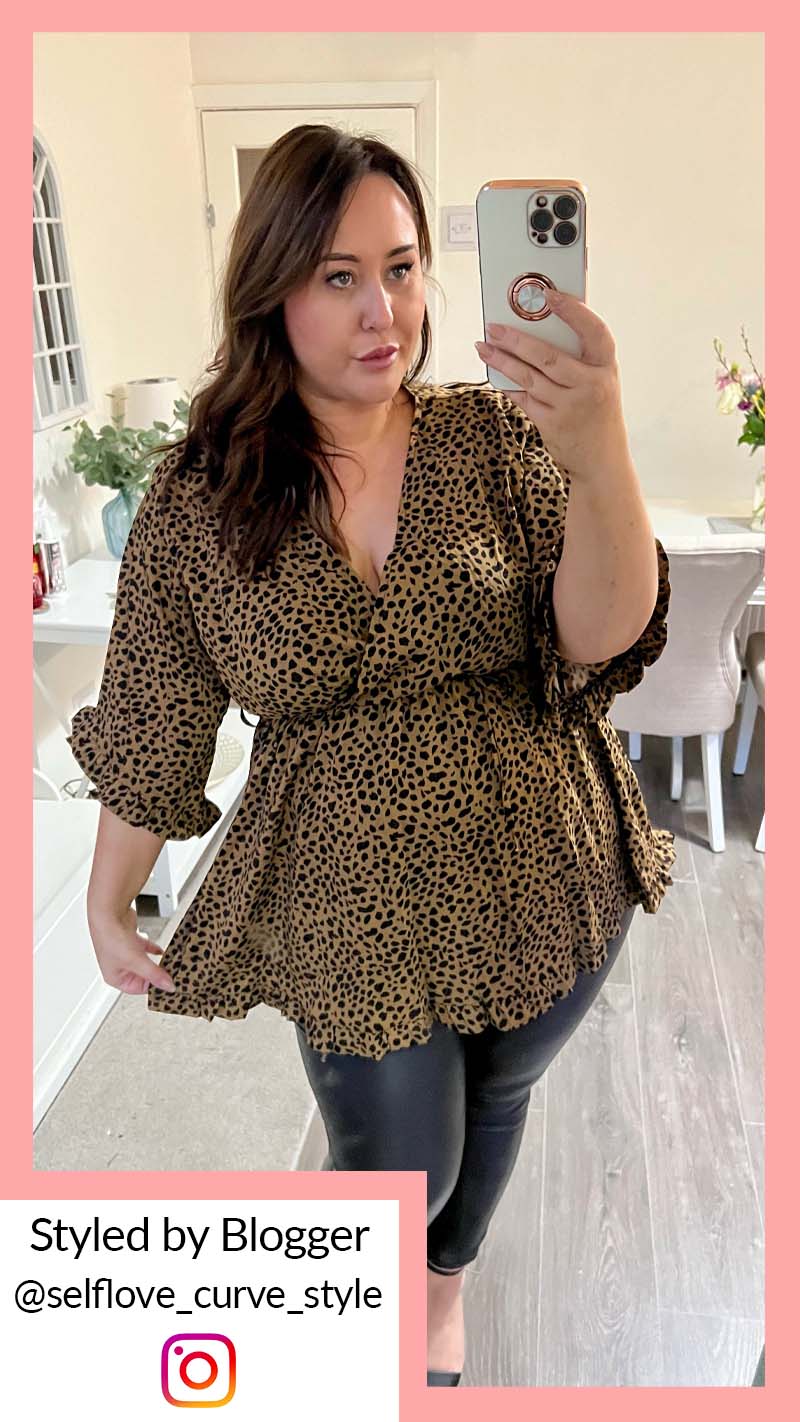 CurveWow Wrap Frill Sleeve Tunic Camel Spot