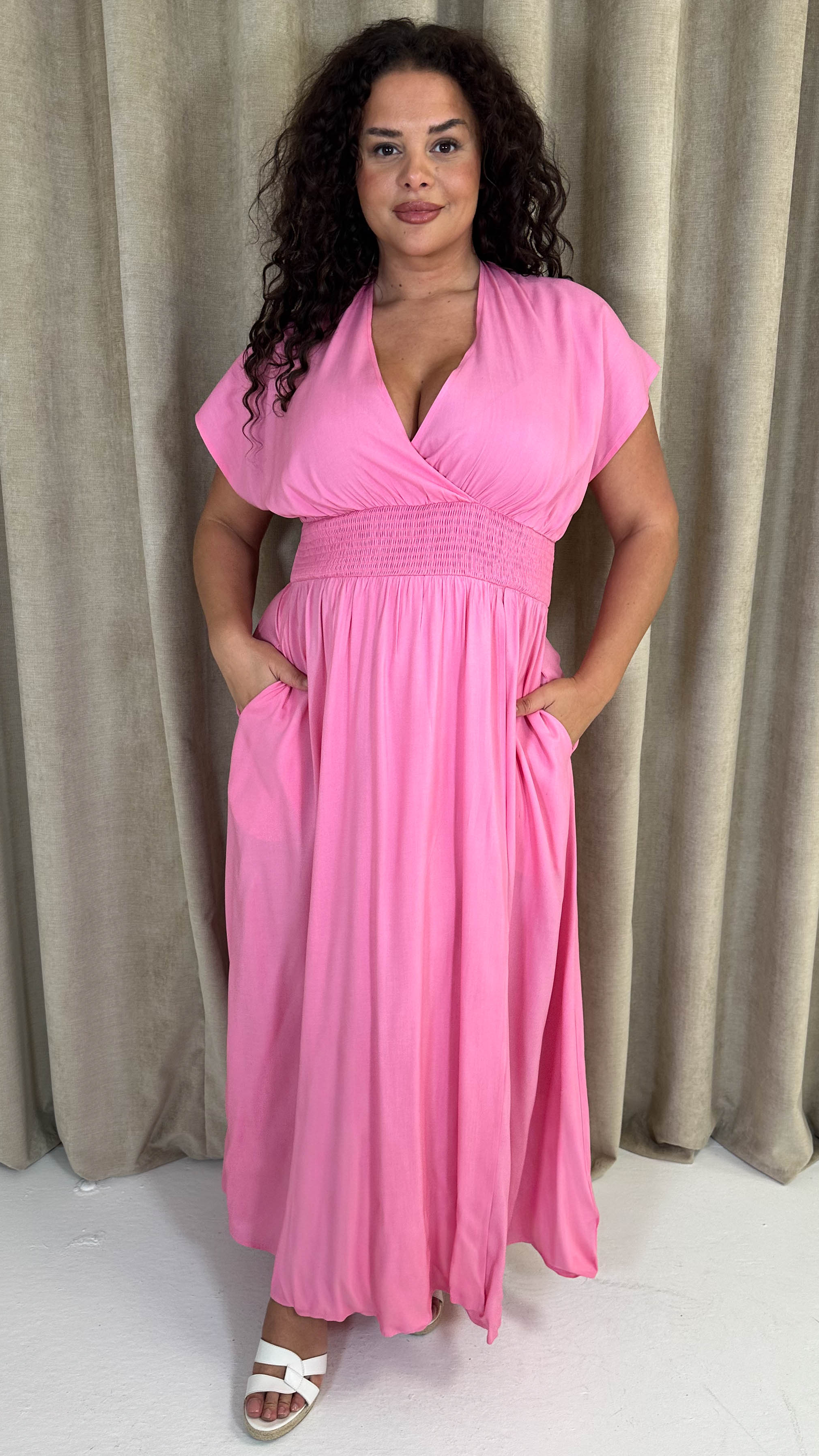 CurveWow Wrap Front Sundress Pink - Image 6