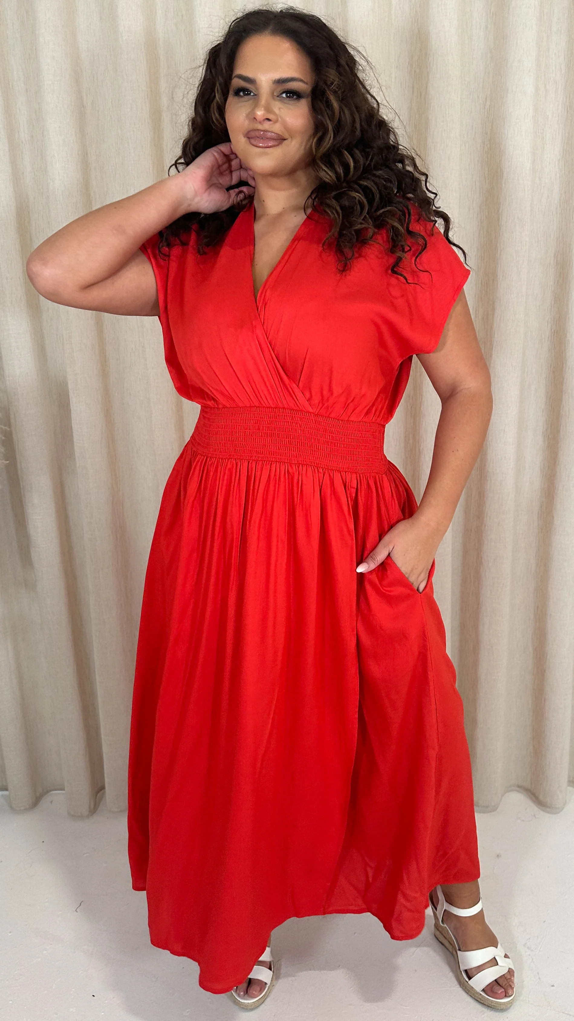 CurveWow Wrap Front Sundress Red - Image 6