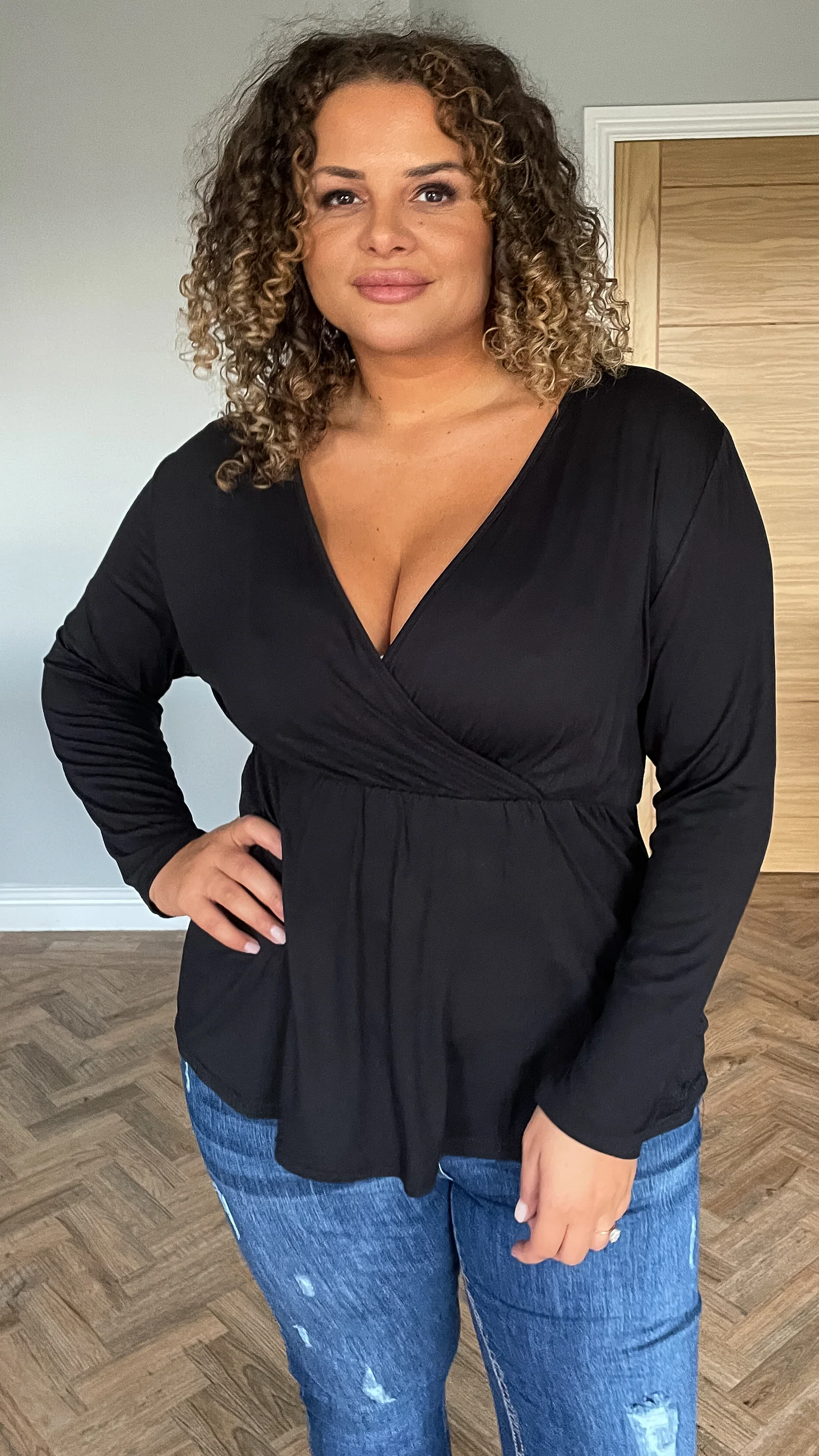CurveWow Wrap Jersey Top Black - Image 2