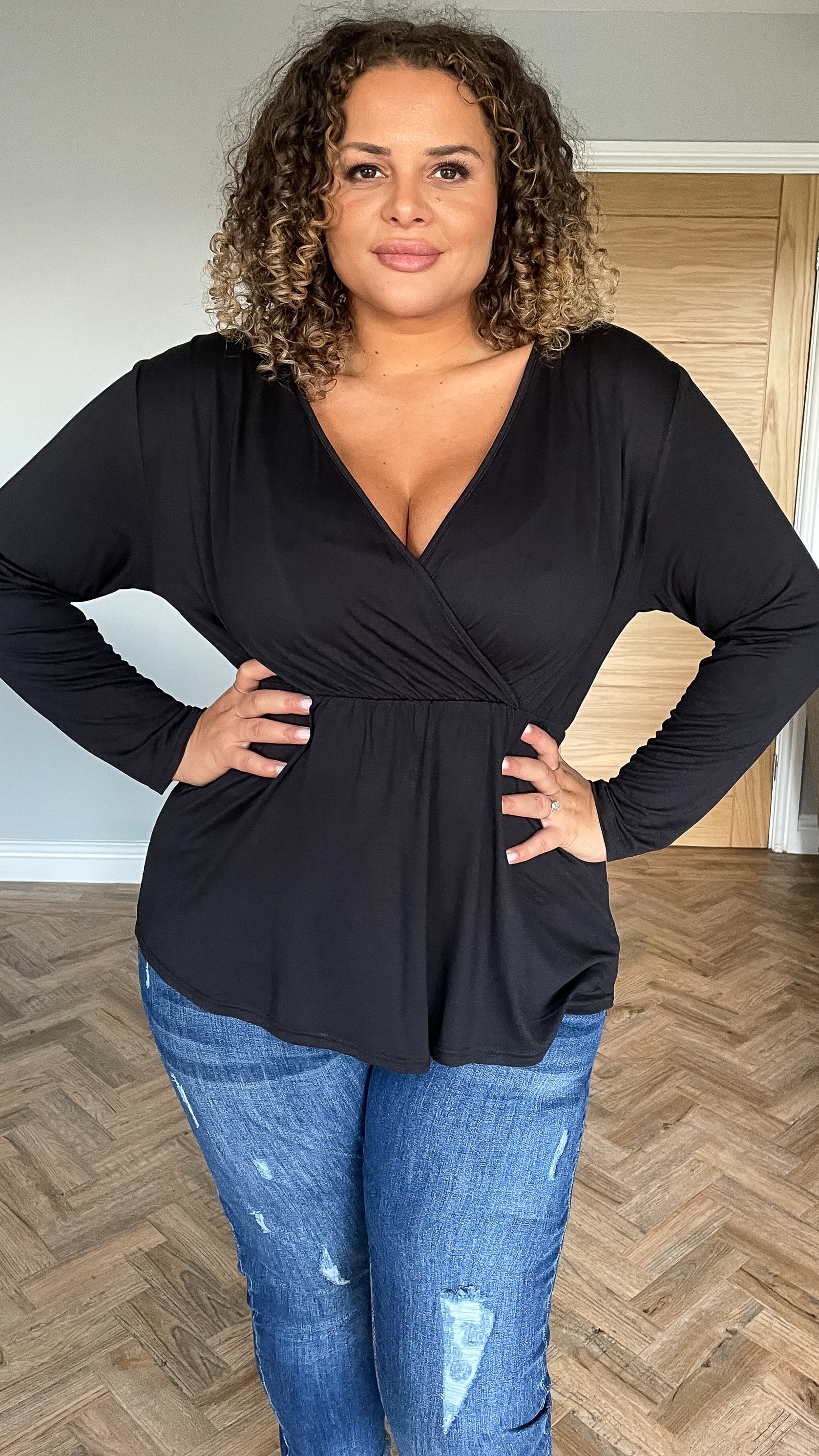 CurveWow Wrap Jersey Top Black - Image 4
