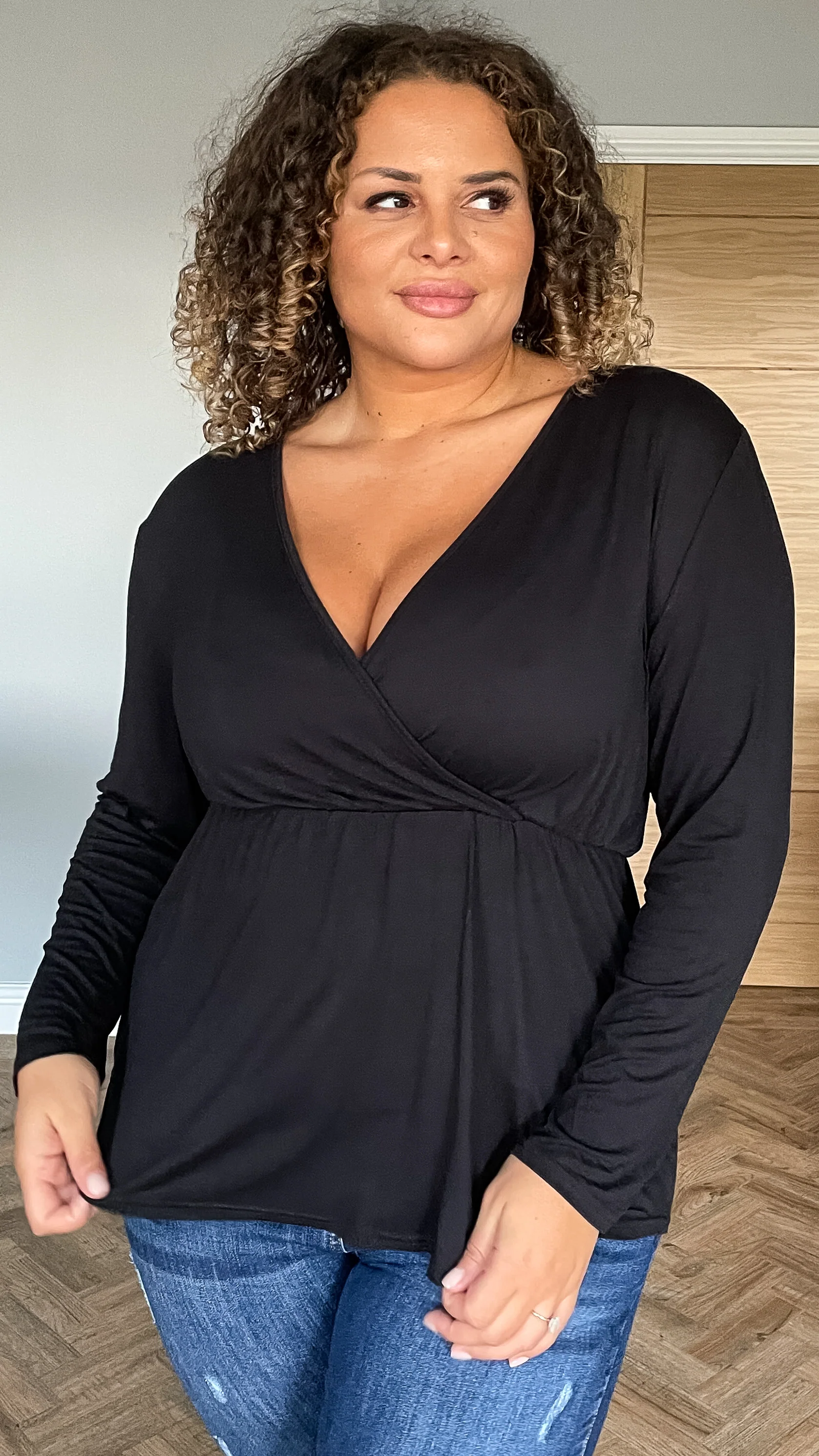 CurveWow Wrap Jersey Top Black - Image 6