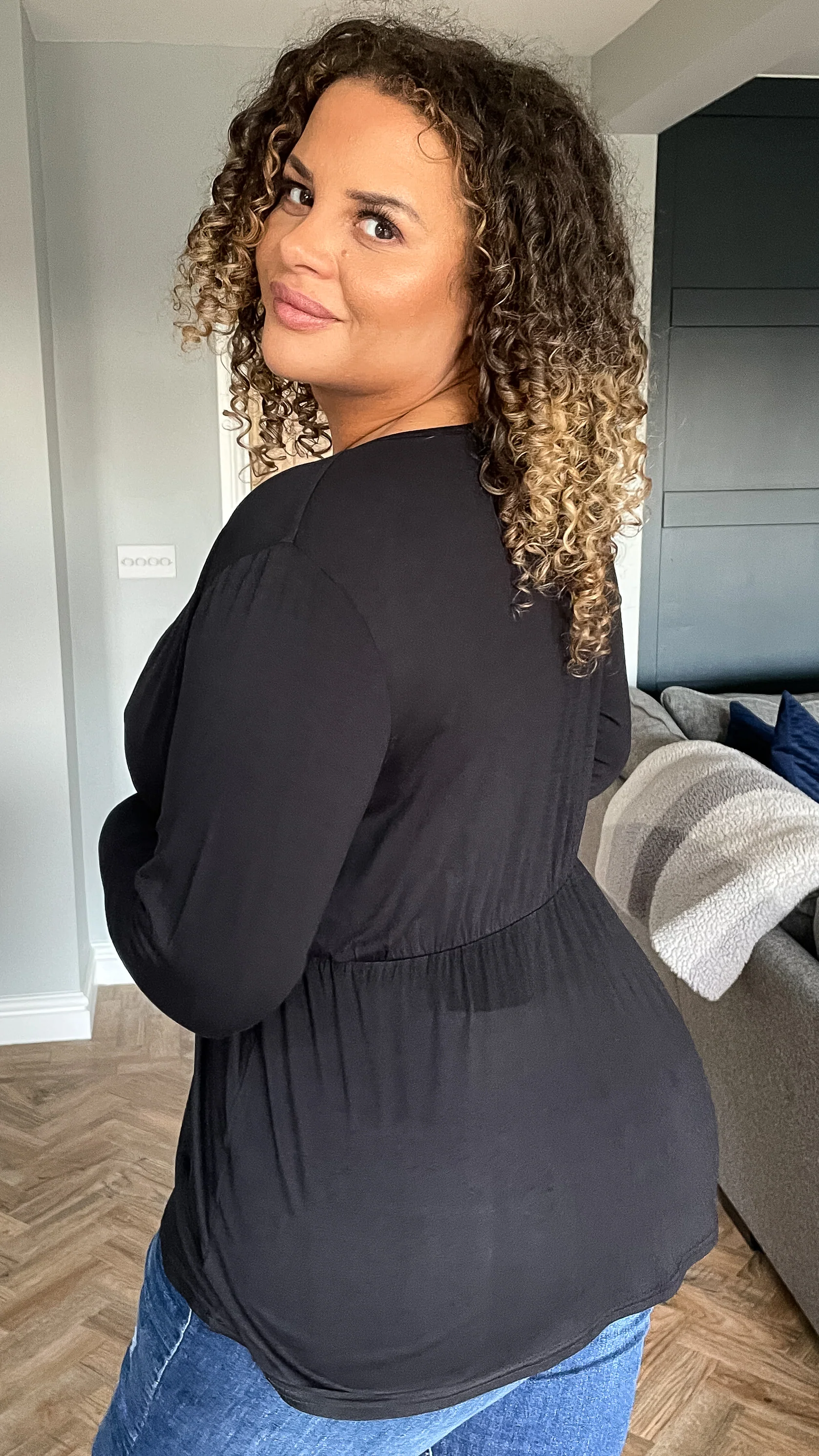 CurveWow Wrap Jersey Top Black - Image 7