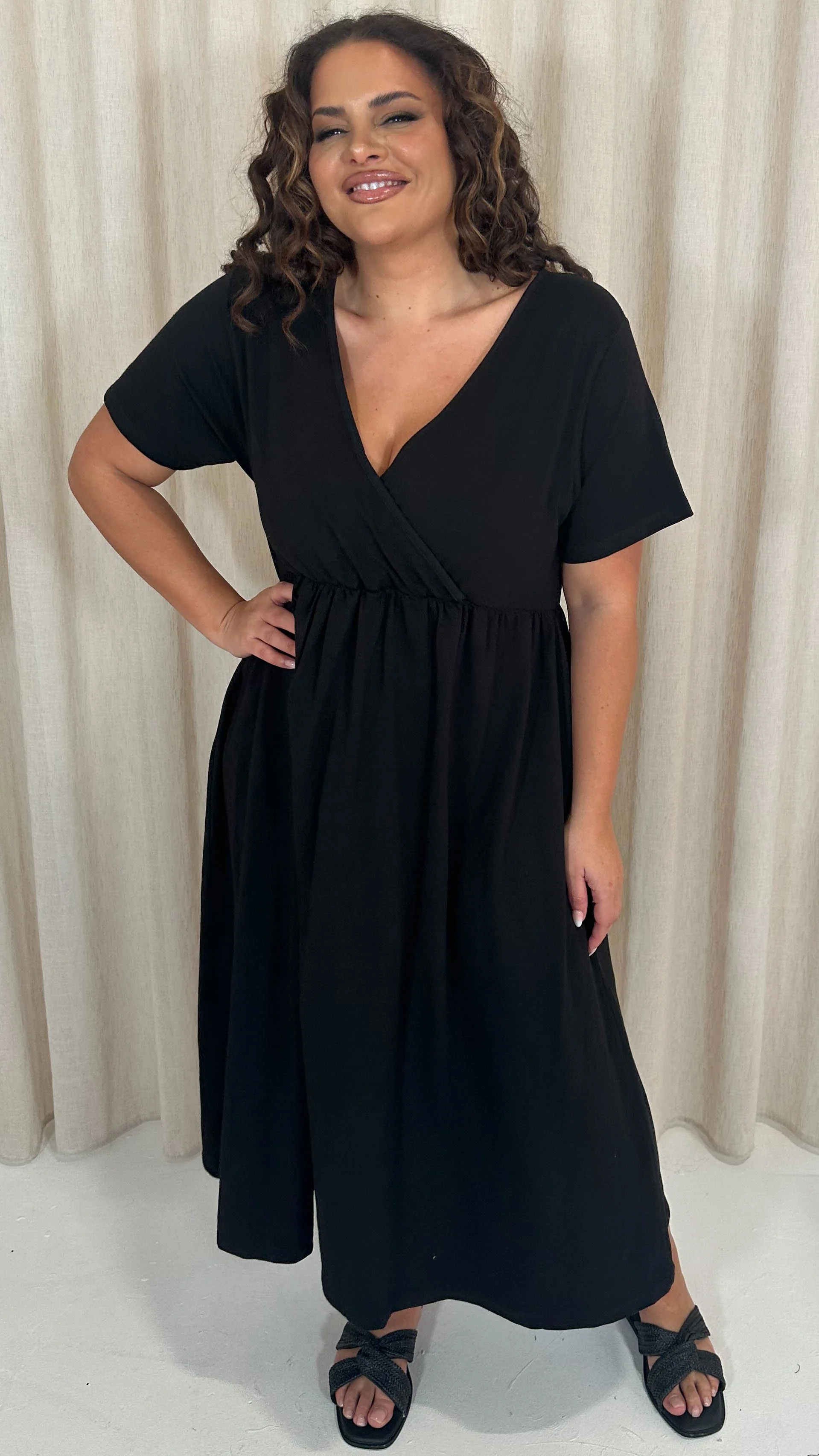 CurveWow Wrap Midi Dress Black - Image 4