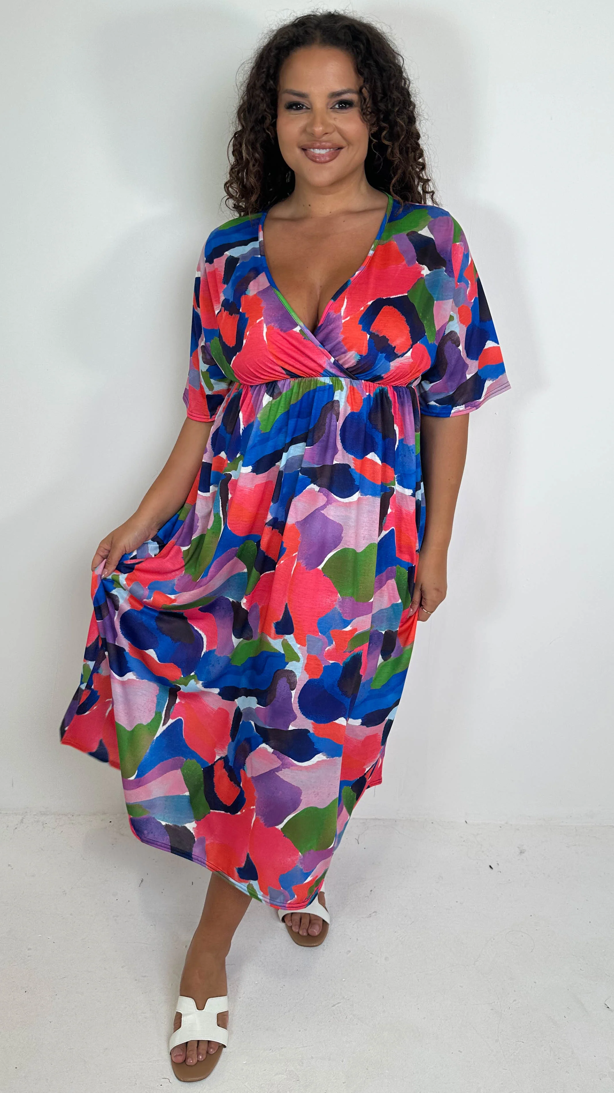 CurveWow Wrap Midi Dress Multi Abstract - Image 3